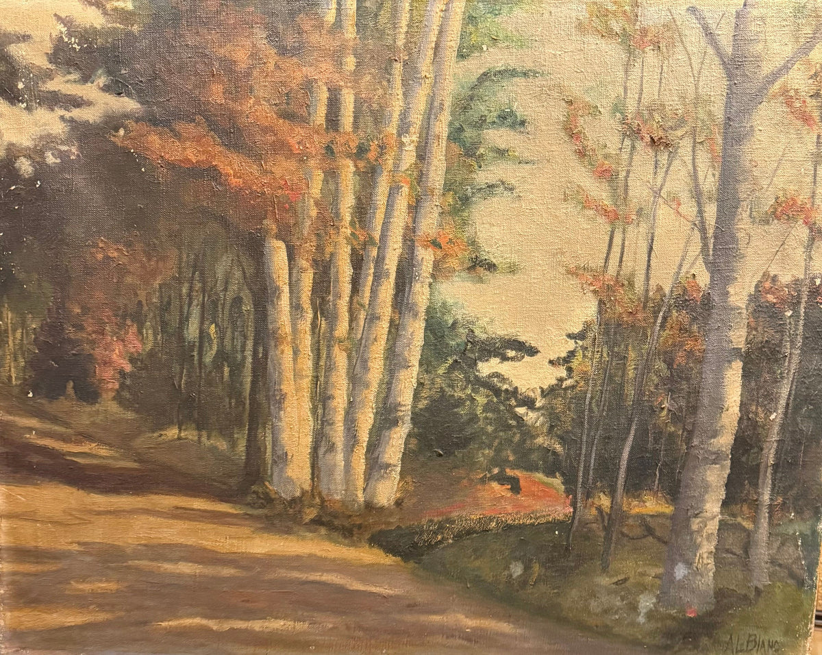 Signed Oil Painting, Autumn Birch Tree Forest Landscape, A. LeBlanc, Unframed