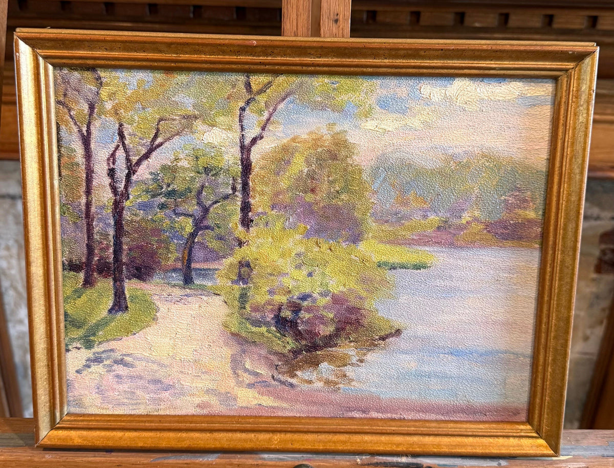 Antique American Plein Air Oil, River Landscape, Inscribed Swick, Early 20th C