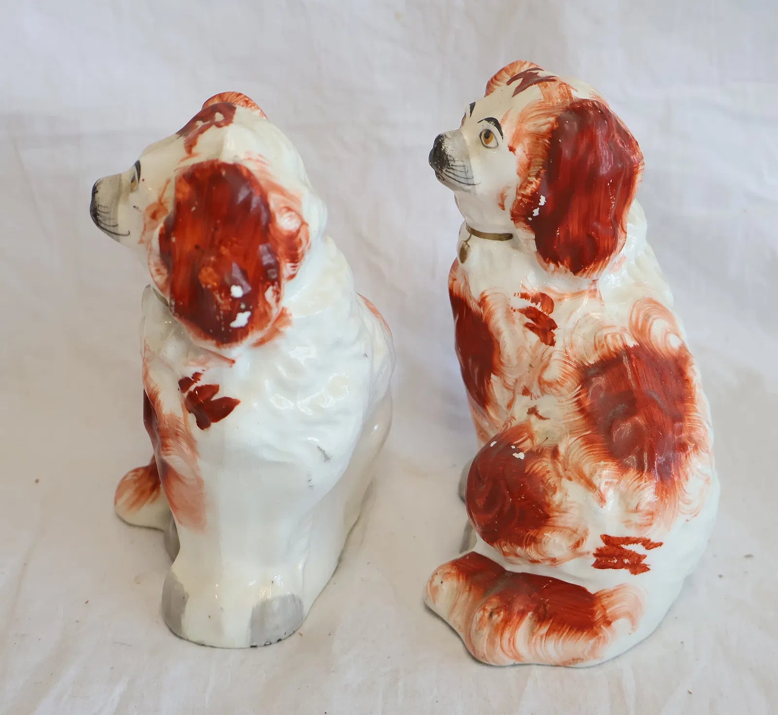 Victorian Staffordshire Spaniel Pair, Russet Copper Luster, Wally Dogs, c.1850–1880