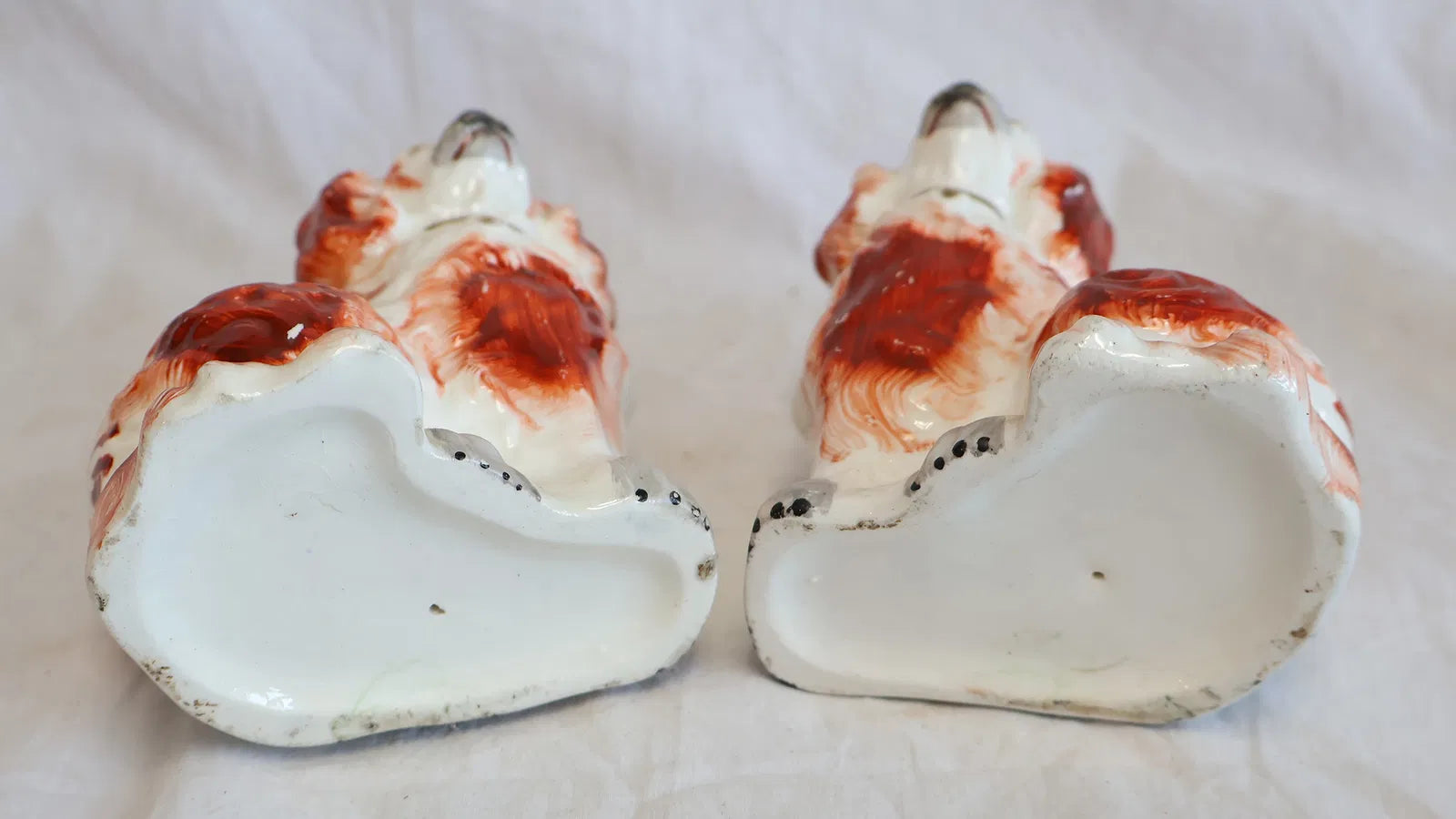 Victorian Staffordshire Spaniel Pair, Russet Copper Luster, Wally Dogs, c.1850–1880