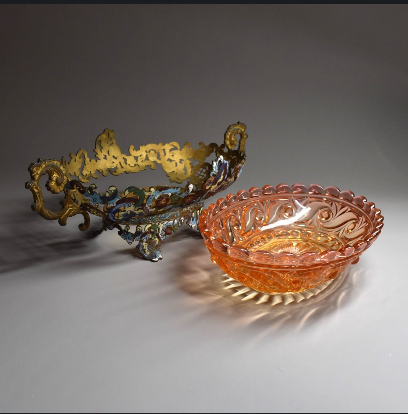 French Champlevé & Gilt Bronze Centerpiece Bowl, Rococo Revival, c.1870