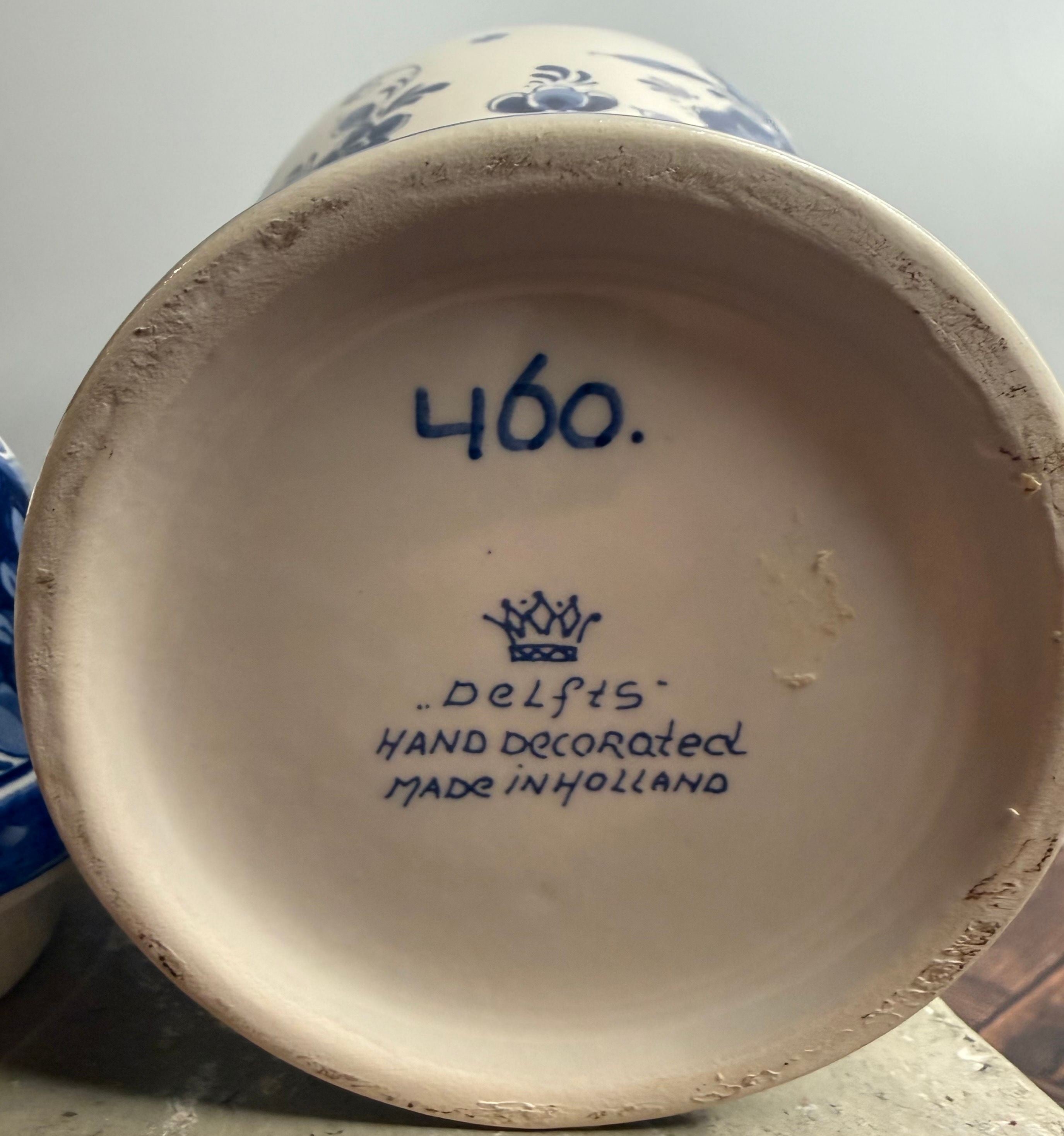 Vintage Dutch Hand-Painted Earthenware Ginger Jar — Delft-Style Cobalt Floral Mid-20th Century