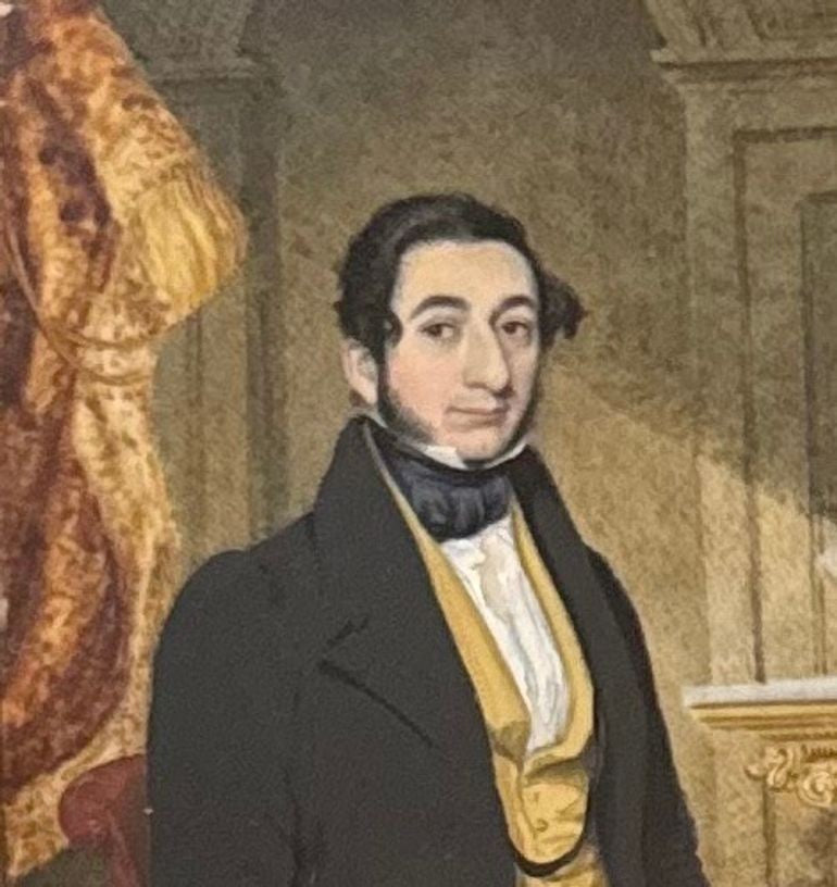Attrib. J. Meadows, British, Pair Portrait Miniatures, Mr. and Mrs. Scavaffee, 1836