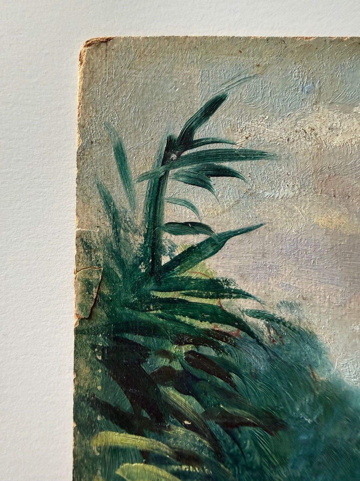 Antique French Oil on Board, River Landscape with Castle Ruins, Signed, c.1920