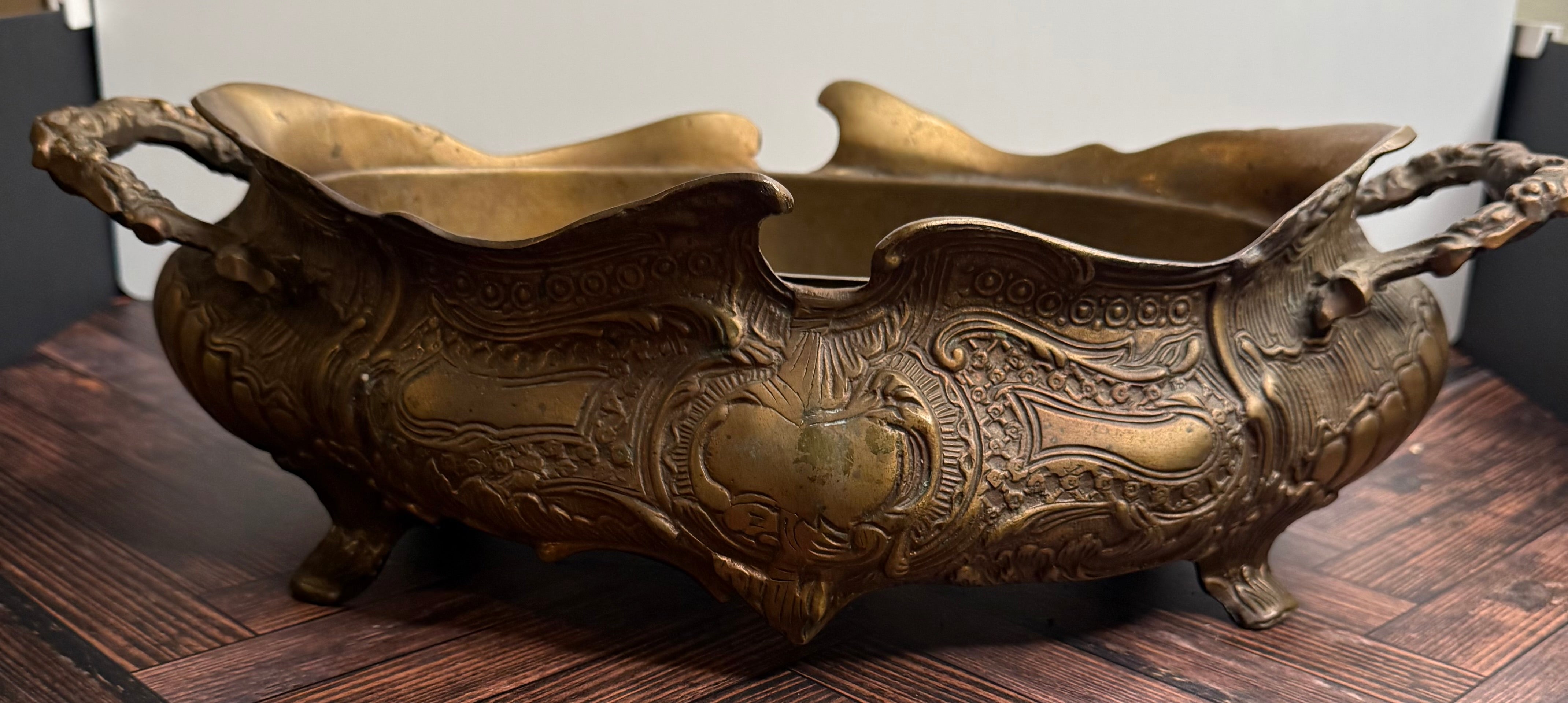 Antique Brass Repousse Jardiniere