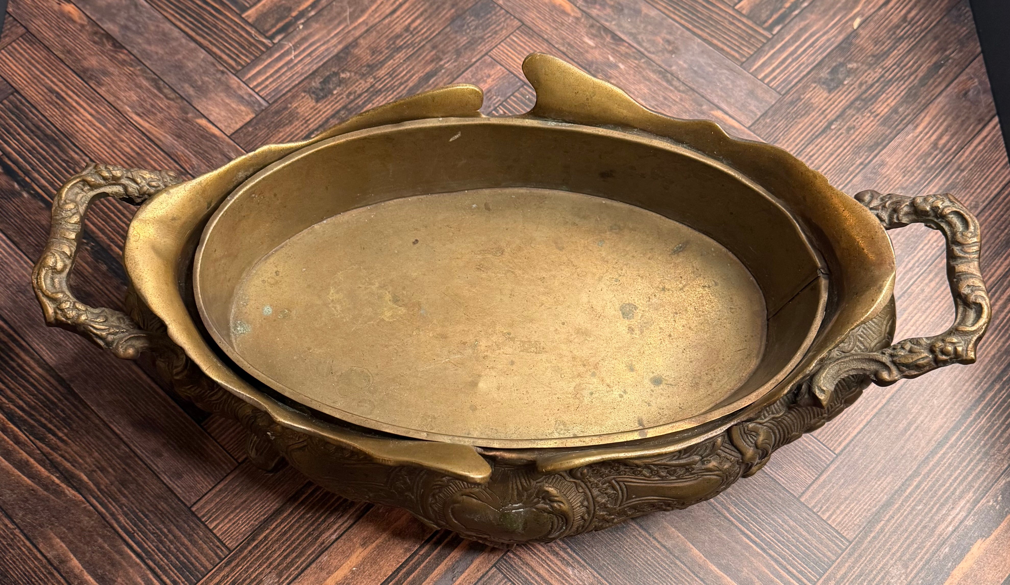 Antique Brass Repousse Jardiniere