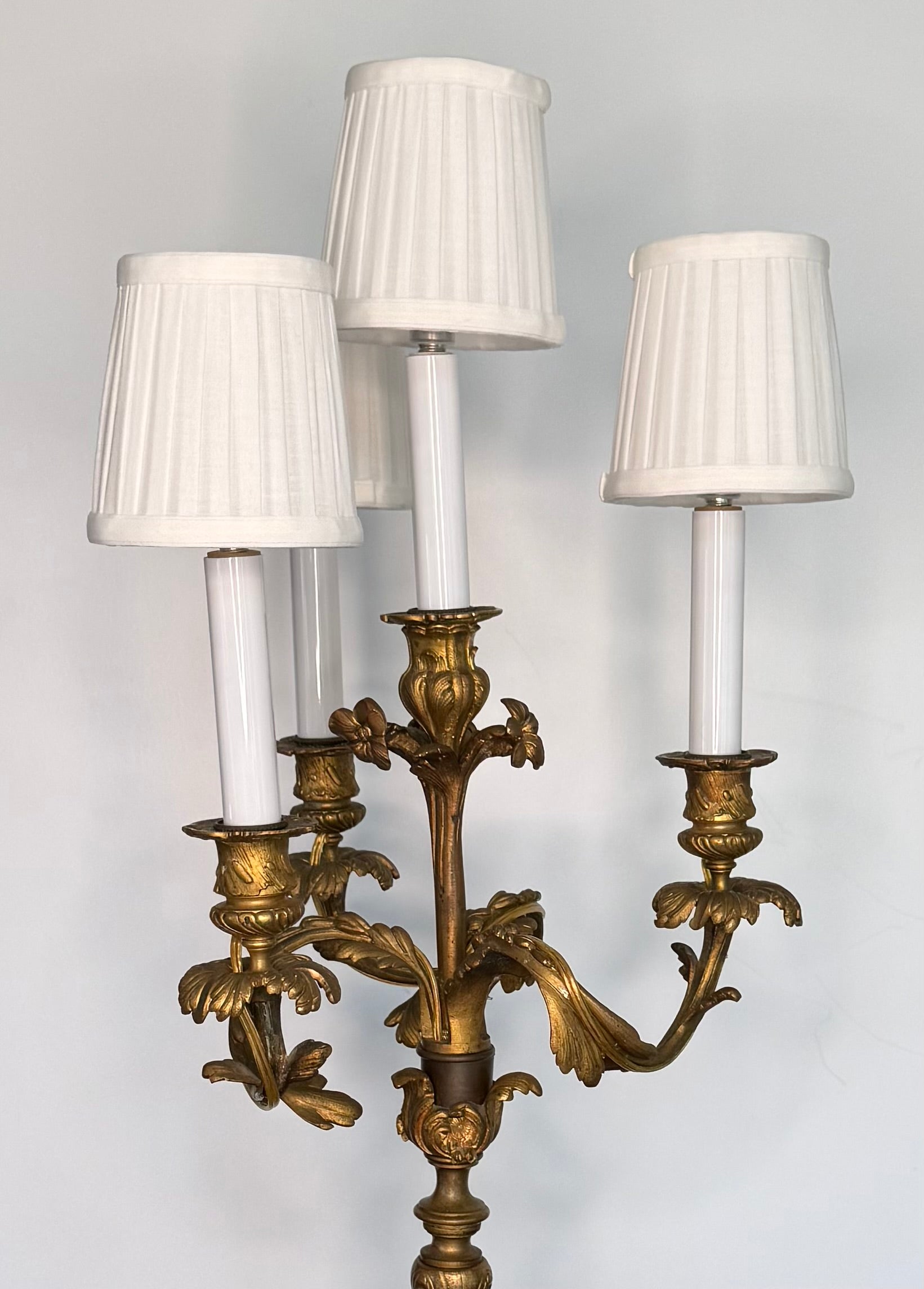 Antique French Brass Four-Light Candelabra Table Lamp — Louis XV Style Rococo Revival Electrified