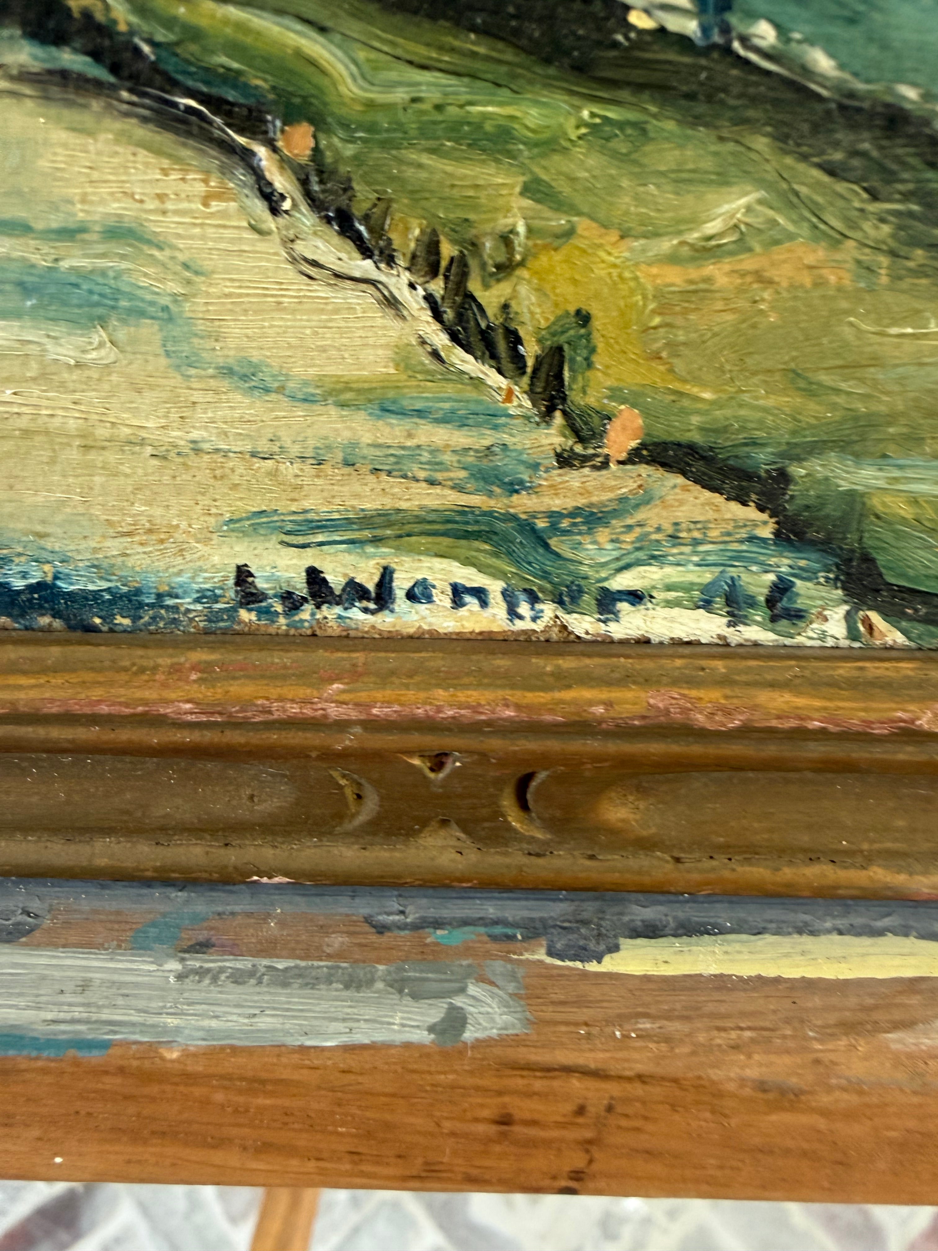 Vintage American Oil on Board Pennsylvania Landscape — "Clay Road" Signed L.J. Wenner 1942