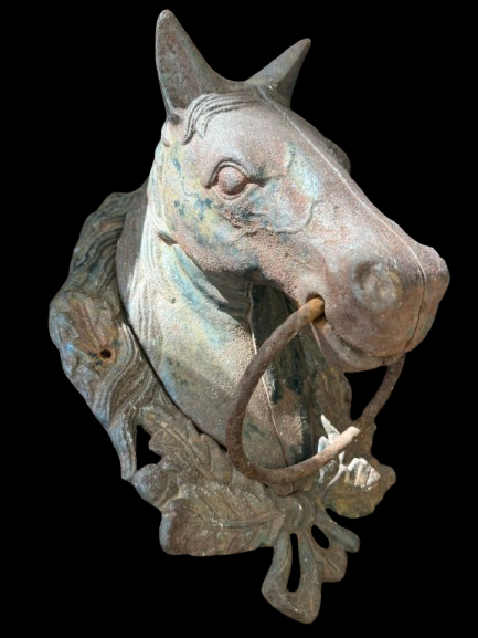 Antique Cast Iron Horse Head Hitching Post Wall Mount