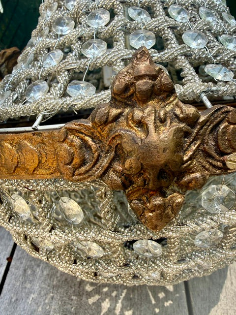 Pair French Glass Beaded Basket Chandeliers, Empire Taste, Early 20th Century