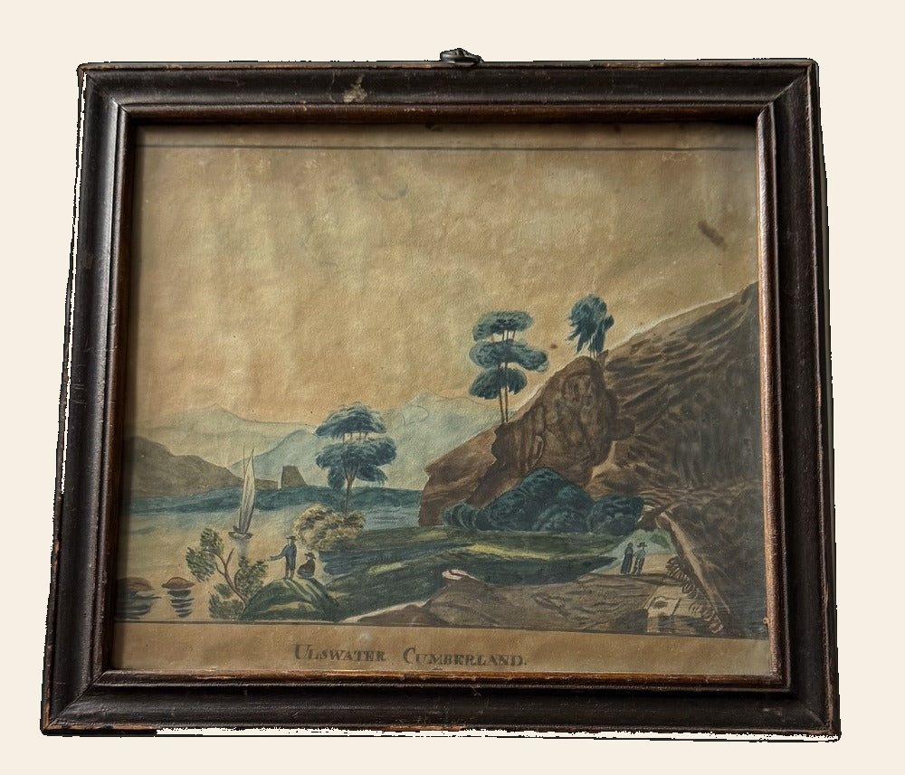 Early 19th C. English Folk Watercolor, Ulswater Cumberland, Period Frame