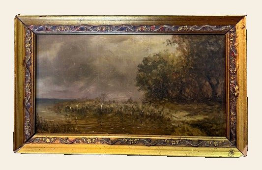 American or European Tonalist Landscape Oil, Trees and Marsh, Unsigned, c.1900