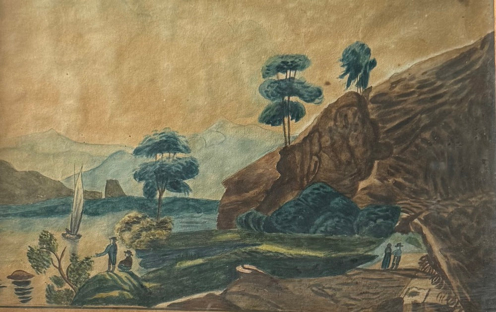 Early 19th C. English Folk Watercolor, Ulswater Cumberland, Period Frame