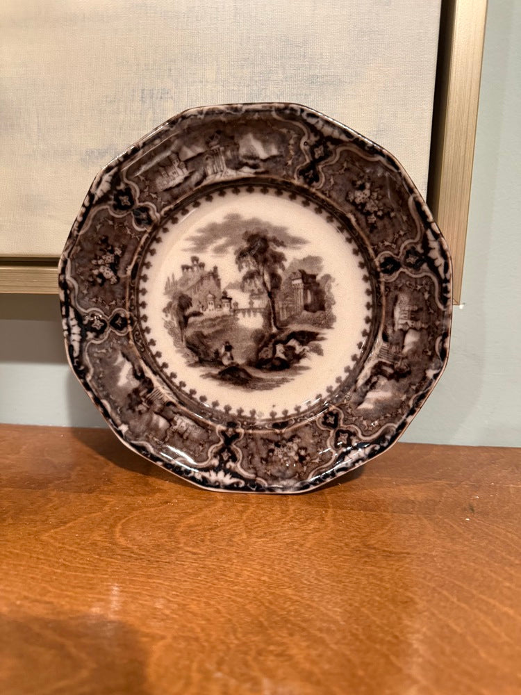 Antique John Alcock Vincennes Transferware Side Plate, Brown, Cobridge c.1850