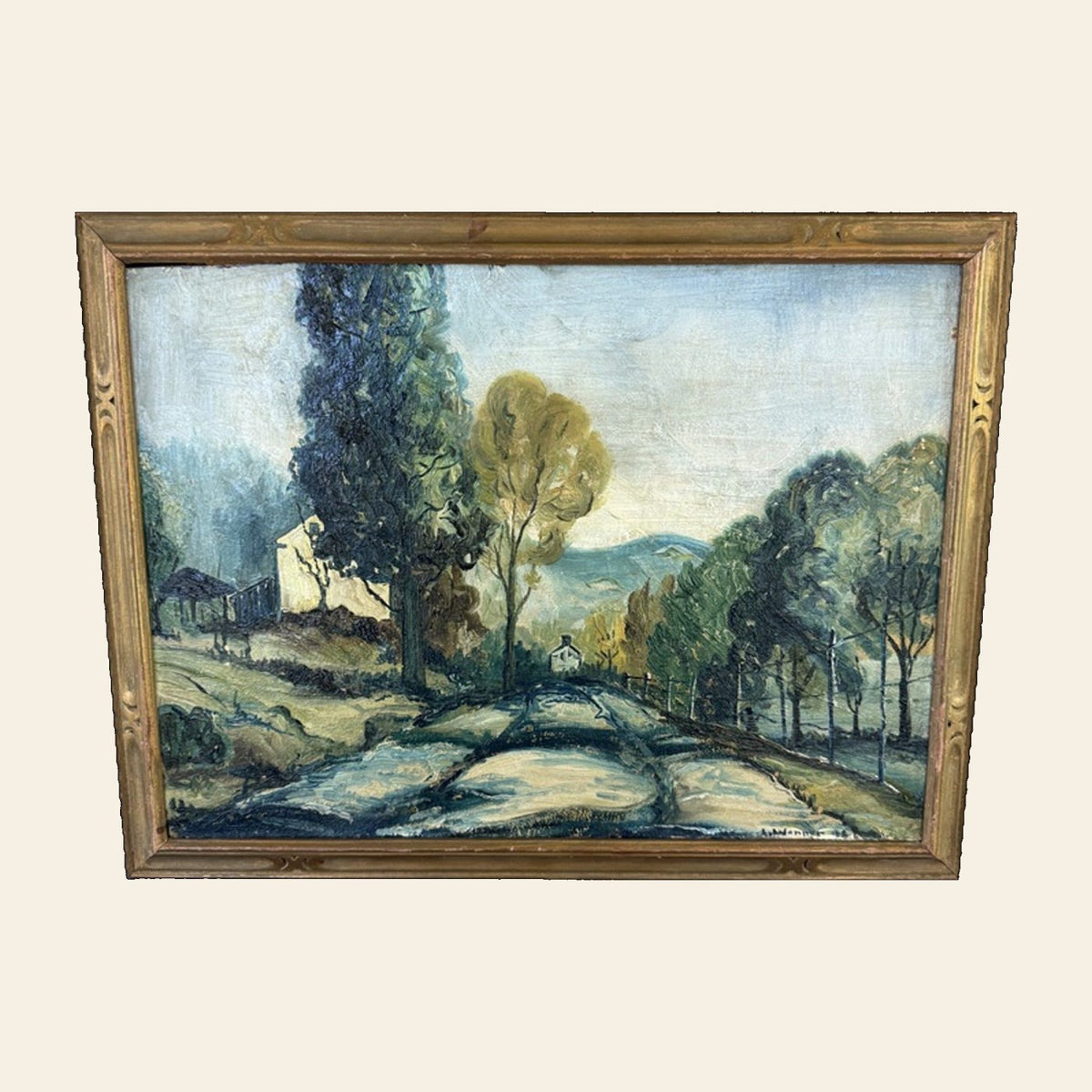 L.J. Wenner Pennsylvania Landscape Oil, "Clay Road," Signed 1942