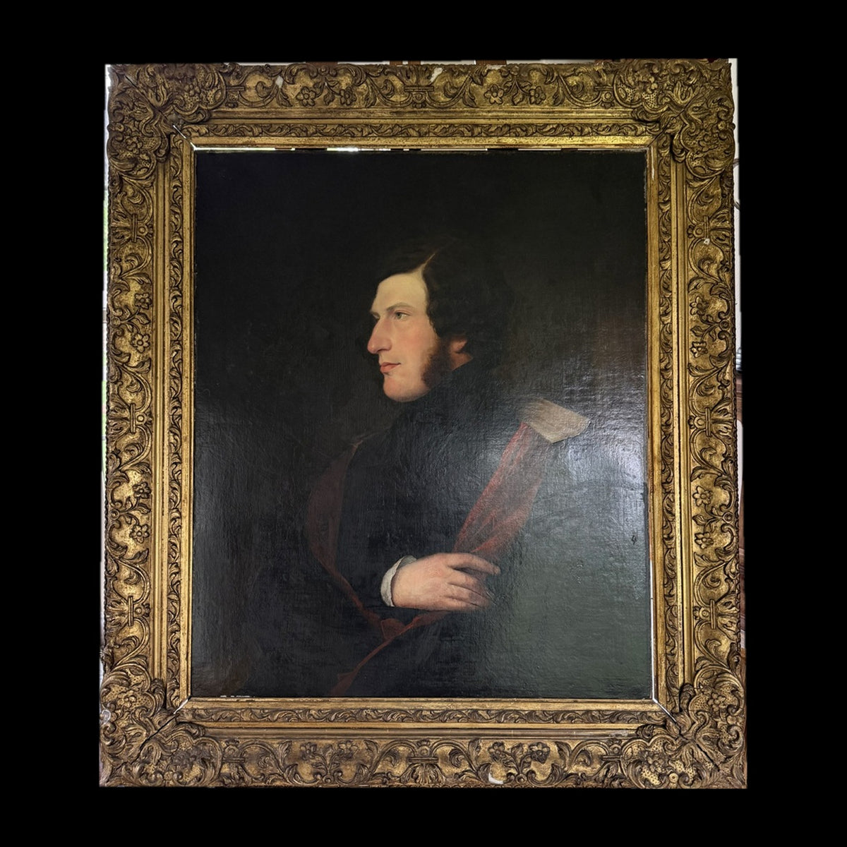 Victorian British Oil Portrait of a Gentleman, Royal Warrant Frame, c.1840-1860