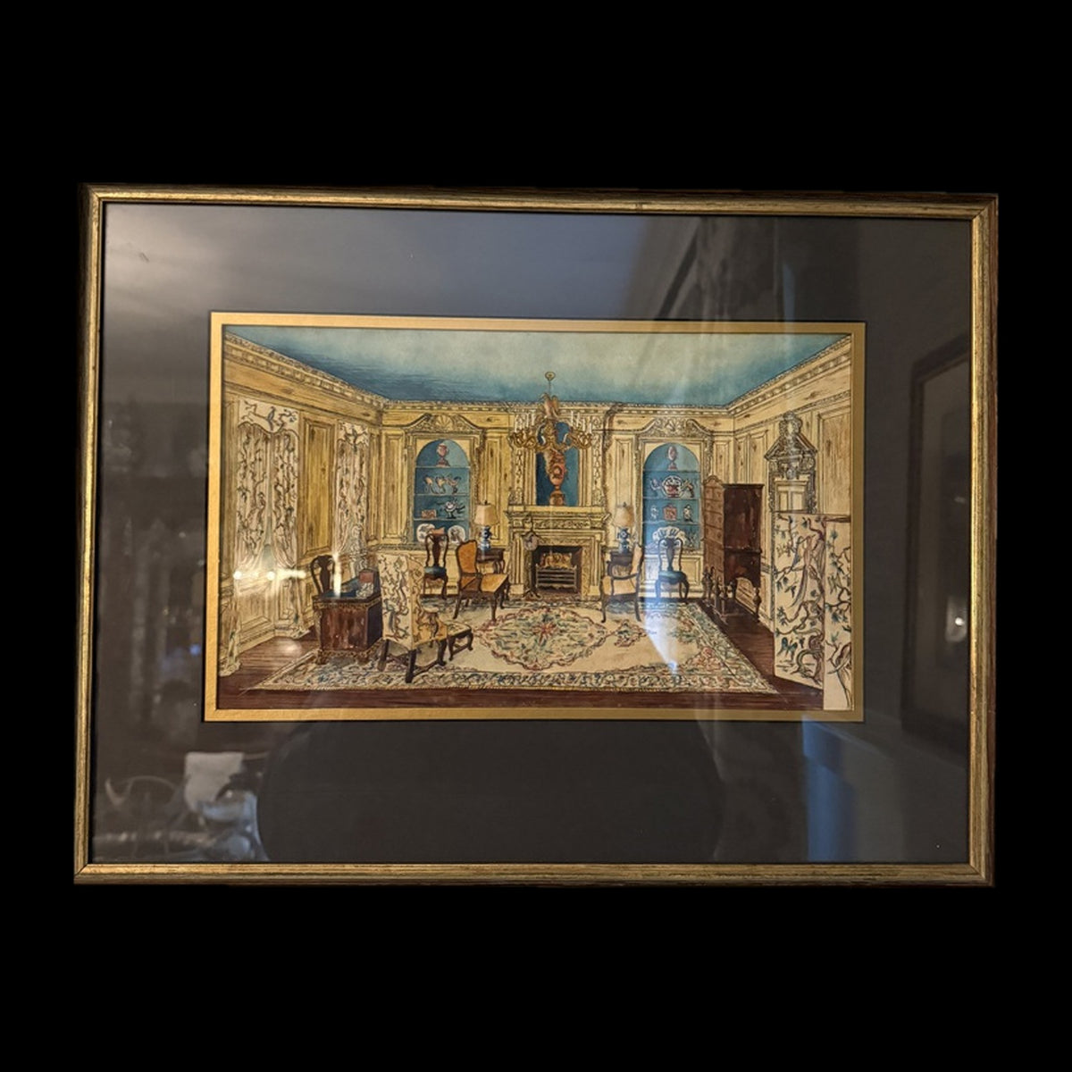 Charles Bradley (American, 1925-2001) Ink and Watercolor, Opulent Interior