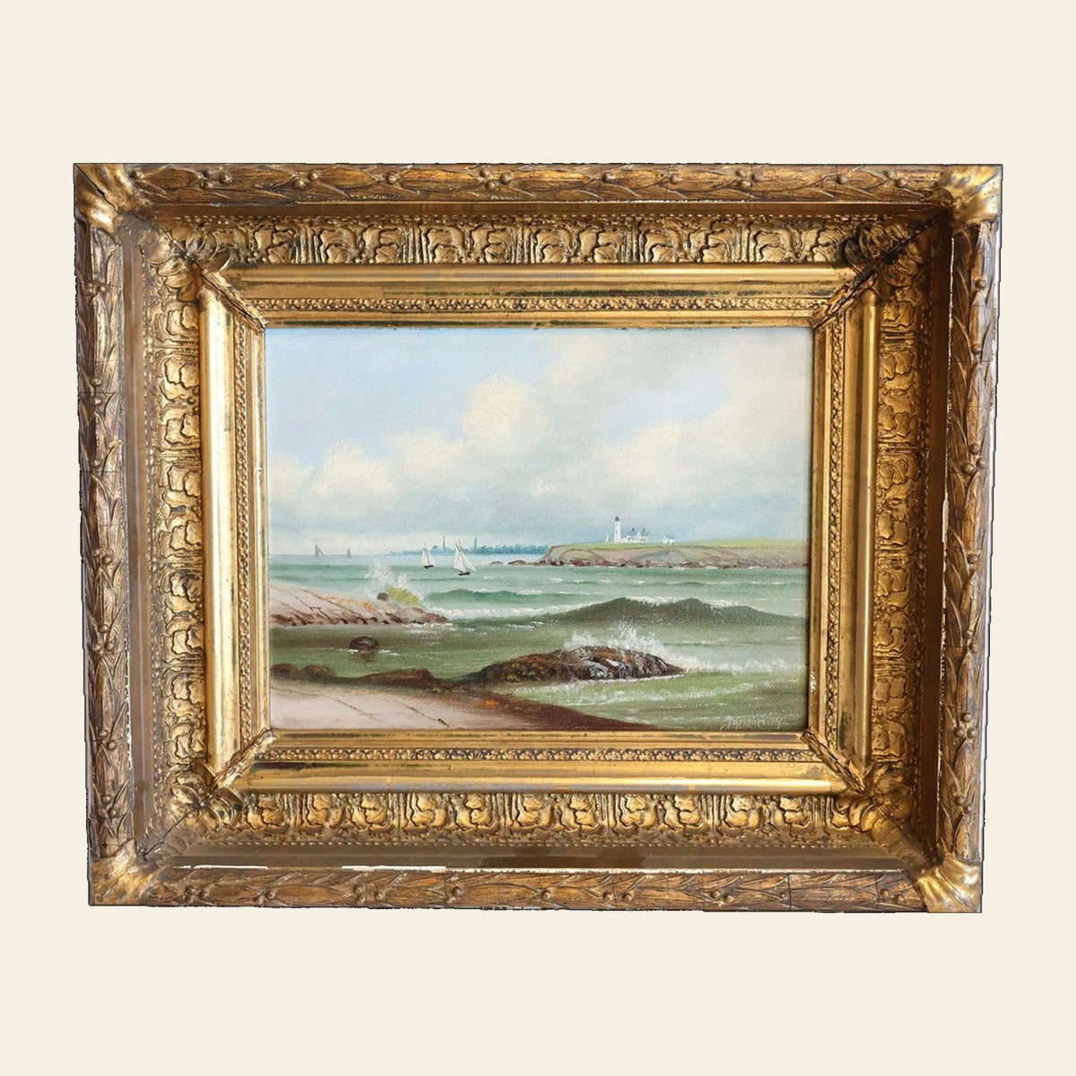 Antique American Oil on Board Marine Painting | D.A. Fisher Signed and Dated 1892