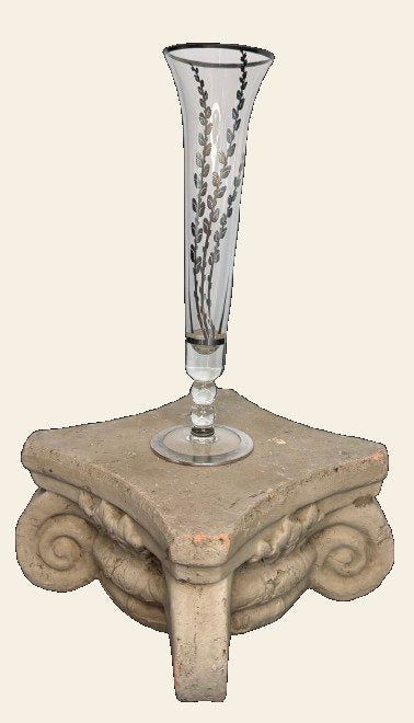 Antique Silver Overlay Glass Trumpet Vase