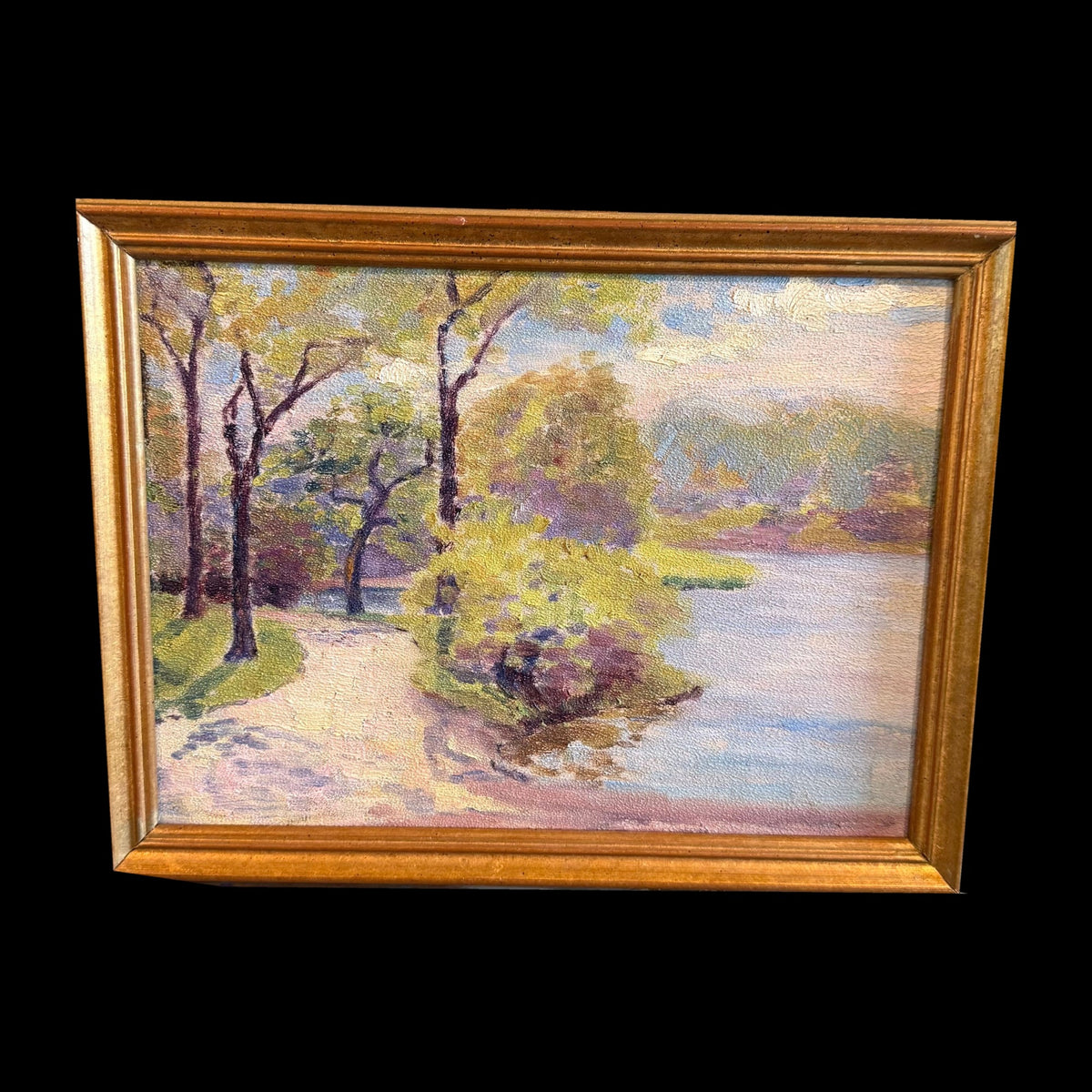 Antique American Plein Air Oil, River Landscape, Inscribed Swick, Early 20th C