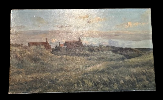 Antique Dutch Oil on Board Coastal Landscape — Attributed to W.J. van den Berghe Domburg Zeeland