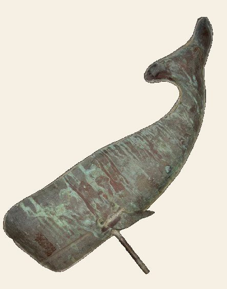Antique American Copper Sperm Whale Weathervane | Full-Bodied Period Construction Original Verdigris Patina