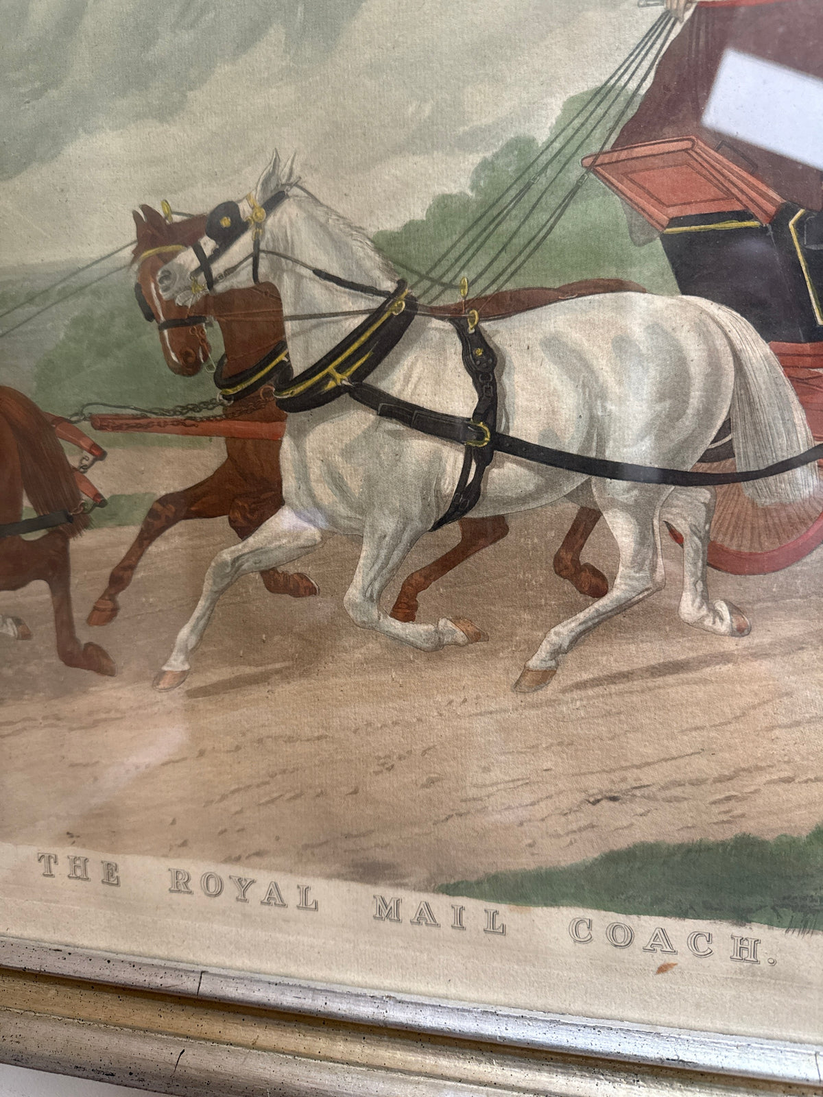 The Royal Mail Coach, Hand-Colored Coaching Engraving, Large Format, Gilt Frame