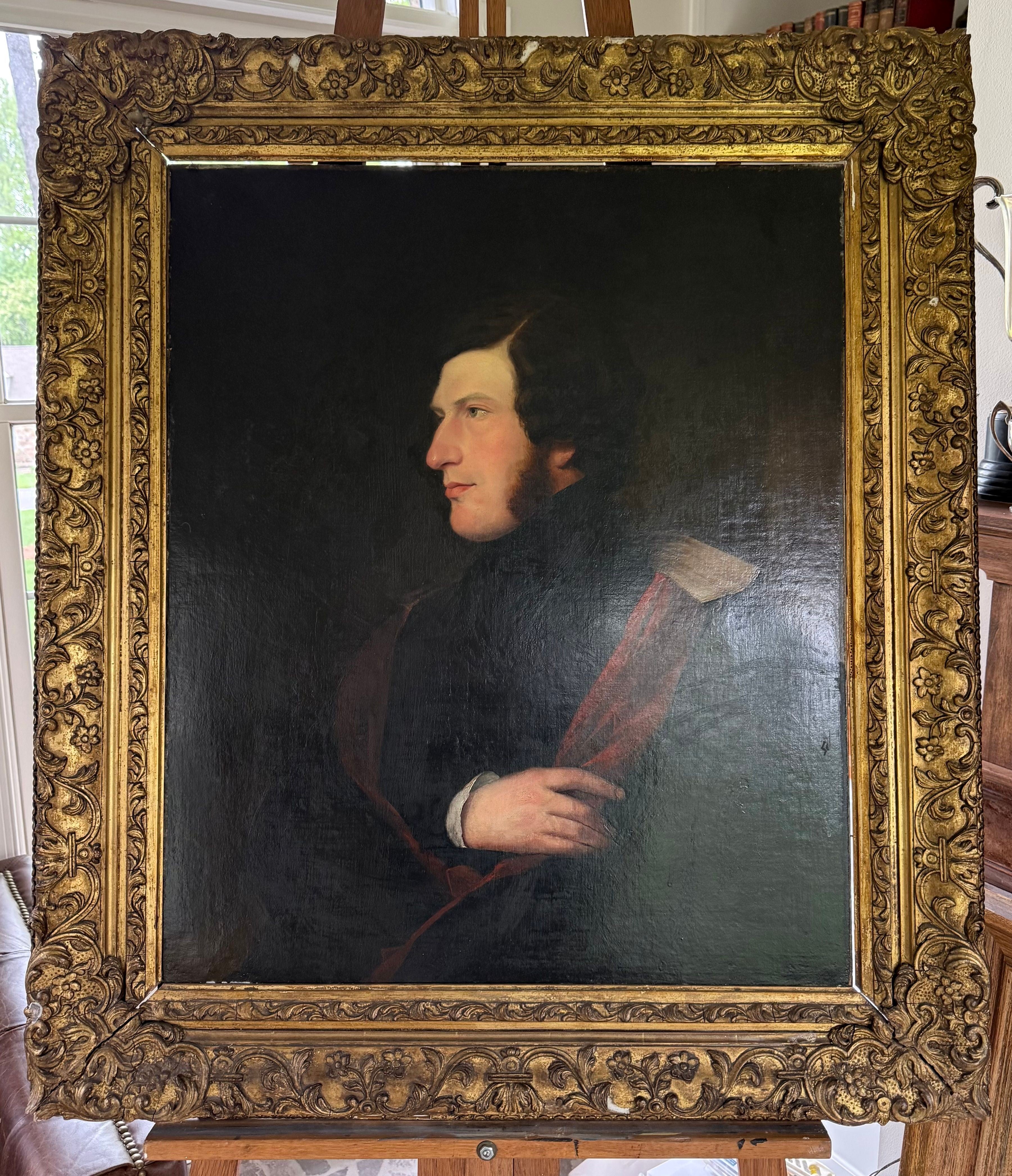 Victorian British Oil Portrait of a Gentleman, Royal Warrant Frame, c.1840-1860