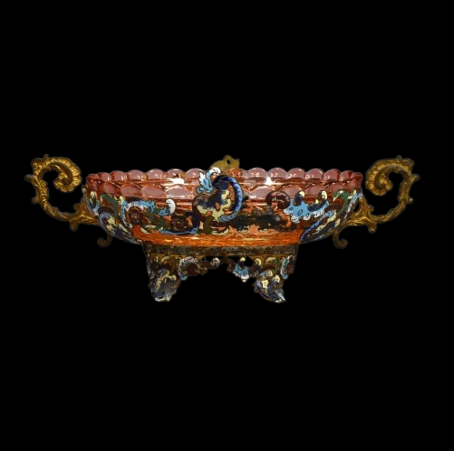 French Champlevé & Gilt Bronze Centerpiece Bowl, Rococo Revival, c.1870
