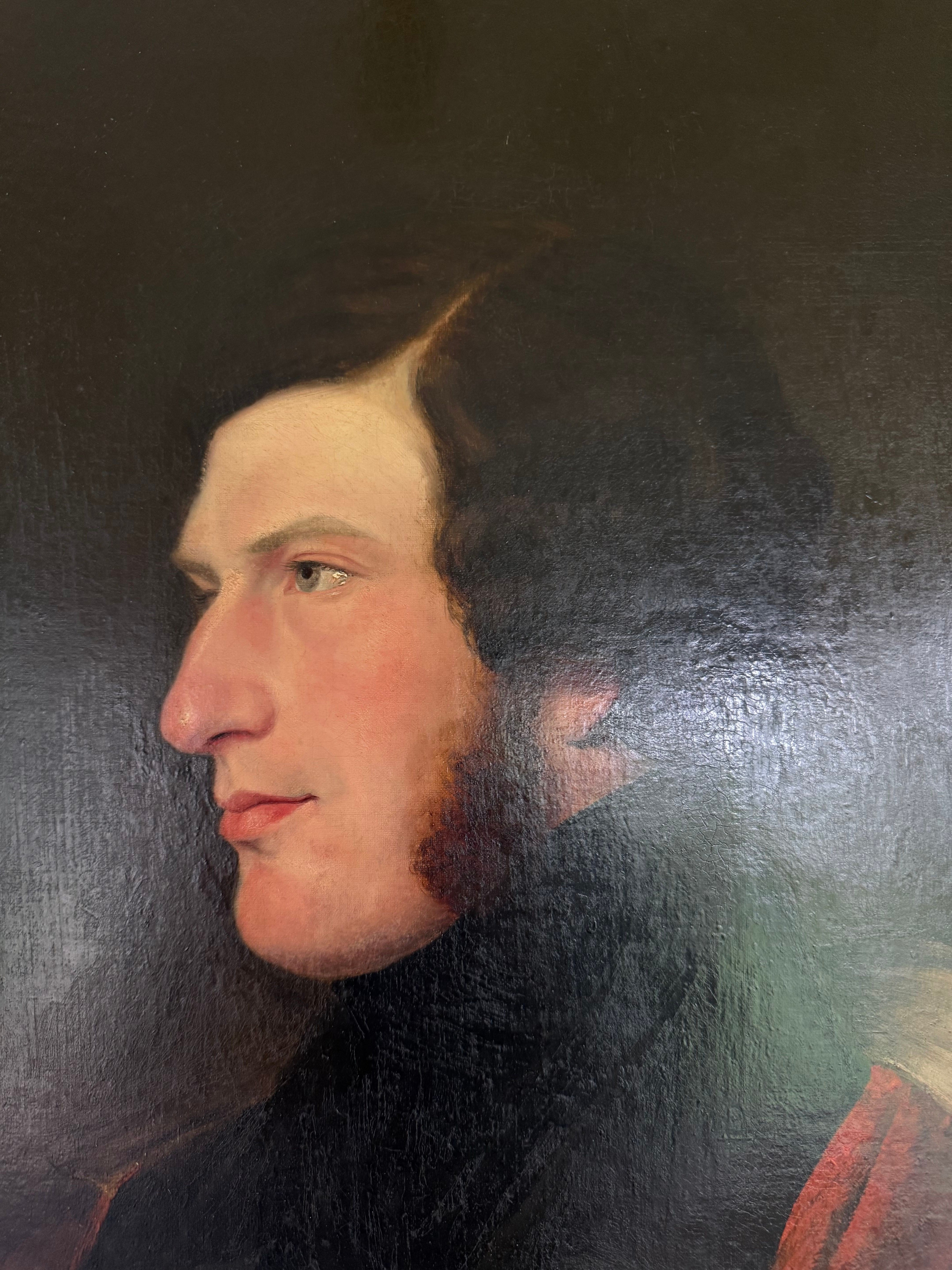 Victorian British Oil Portrait of a Gentleman, Royal Warrant Frame, c.1840-1860