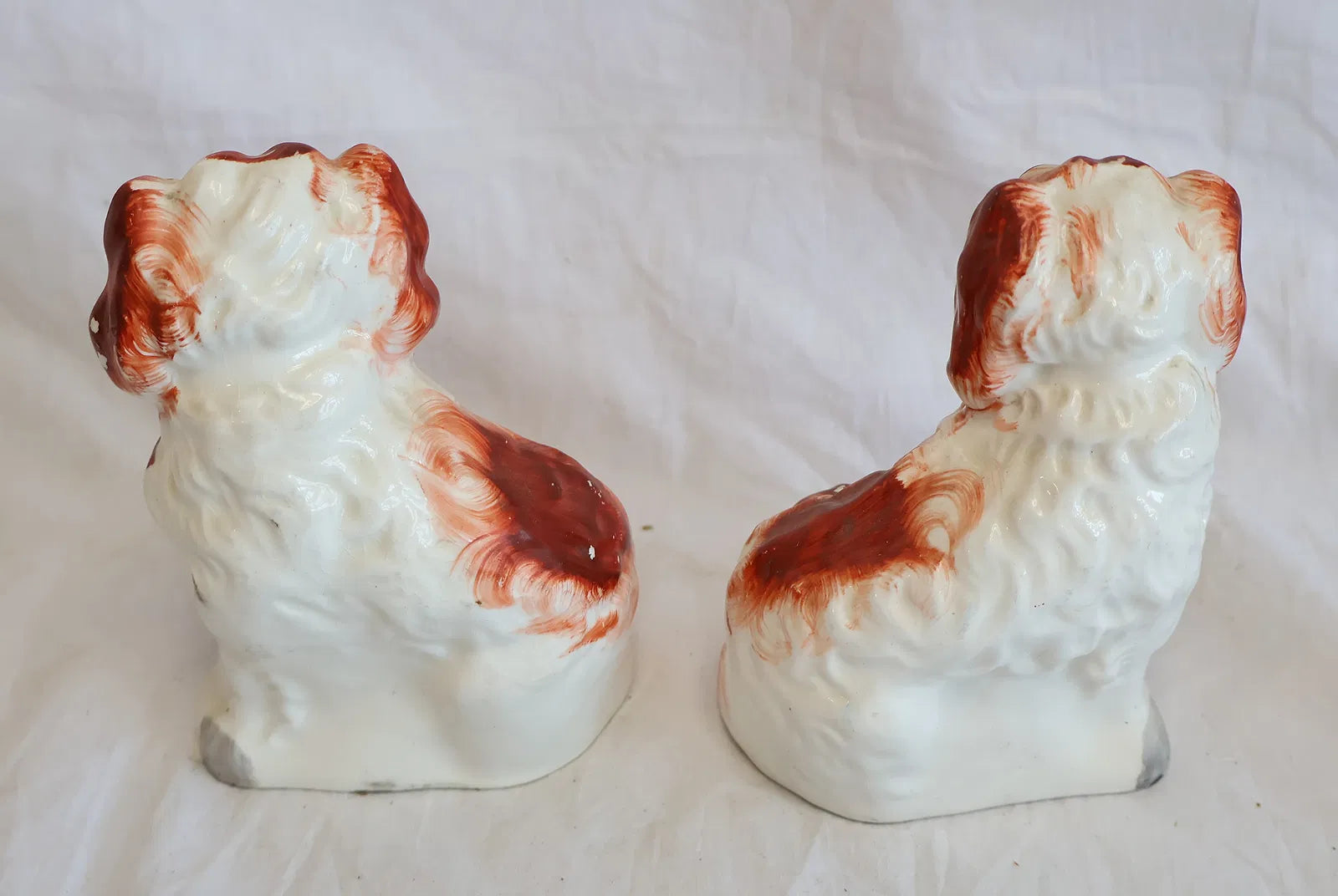 Victorian Staffordshire Spaniel Pair, Russet Copper Luster, Wally Dogs, c.1850–1880