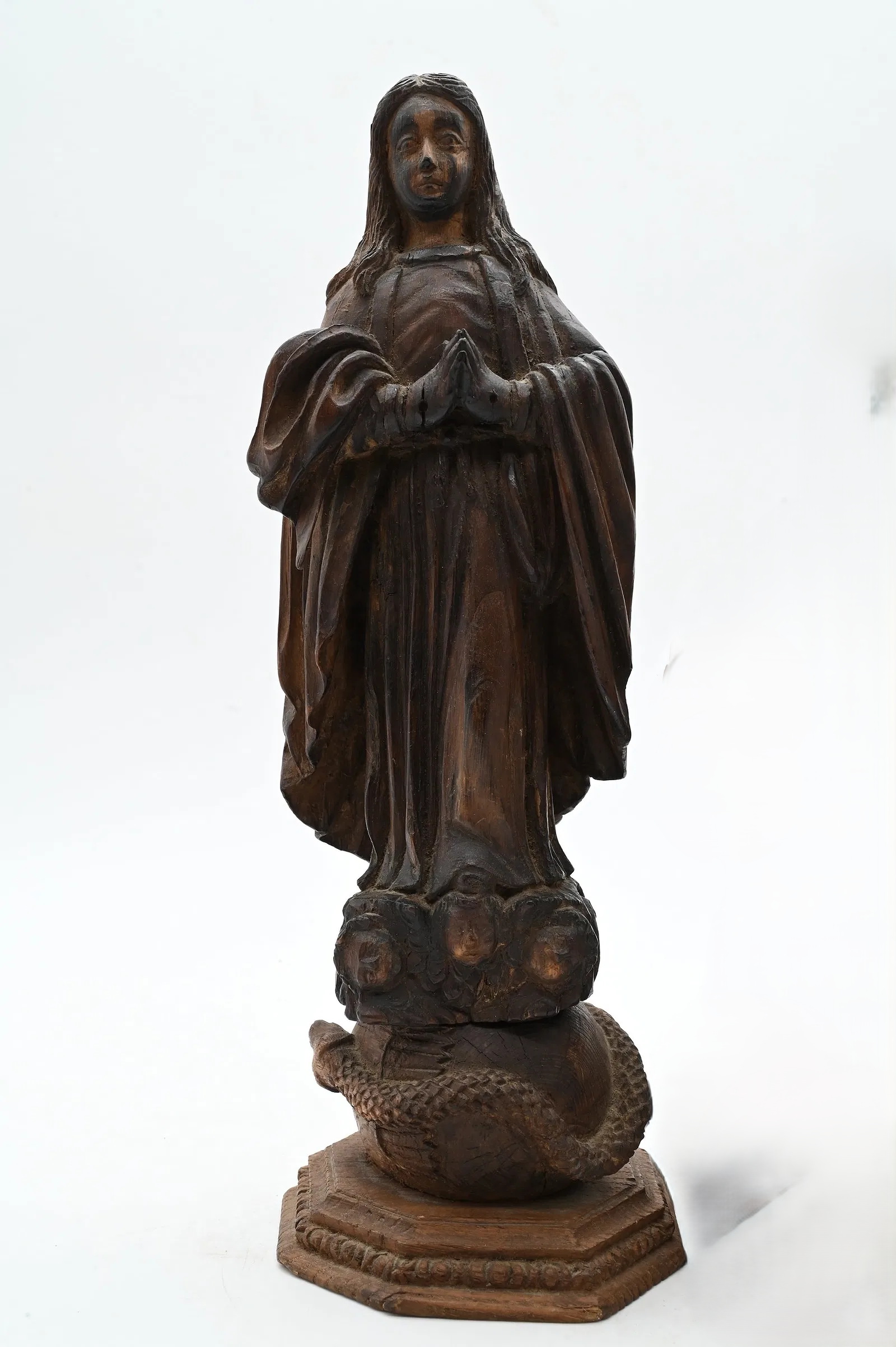Antique European Walnut Madonna Statue — 18th–19th Century Immaculate Conception