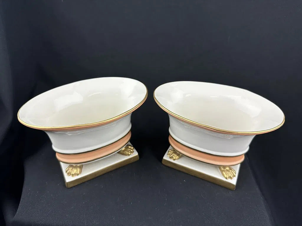Pair Continental Empire Porcelain Vases, Peach Gilt, Claw Feet, Marked 23