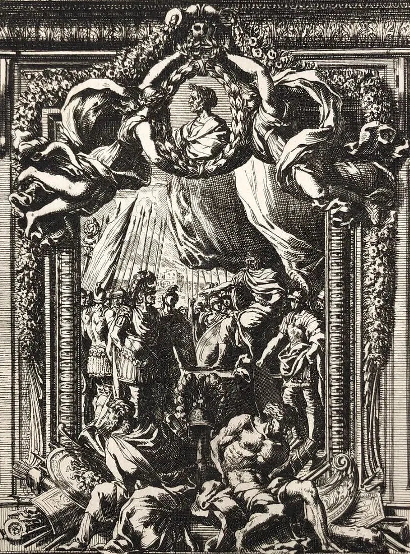 Jean Le Pautre Etching, Roman History Scene, Ceiling Design, French Baroque