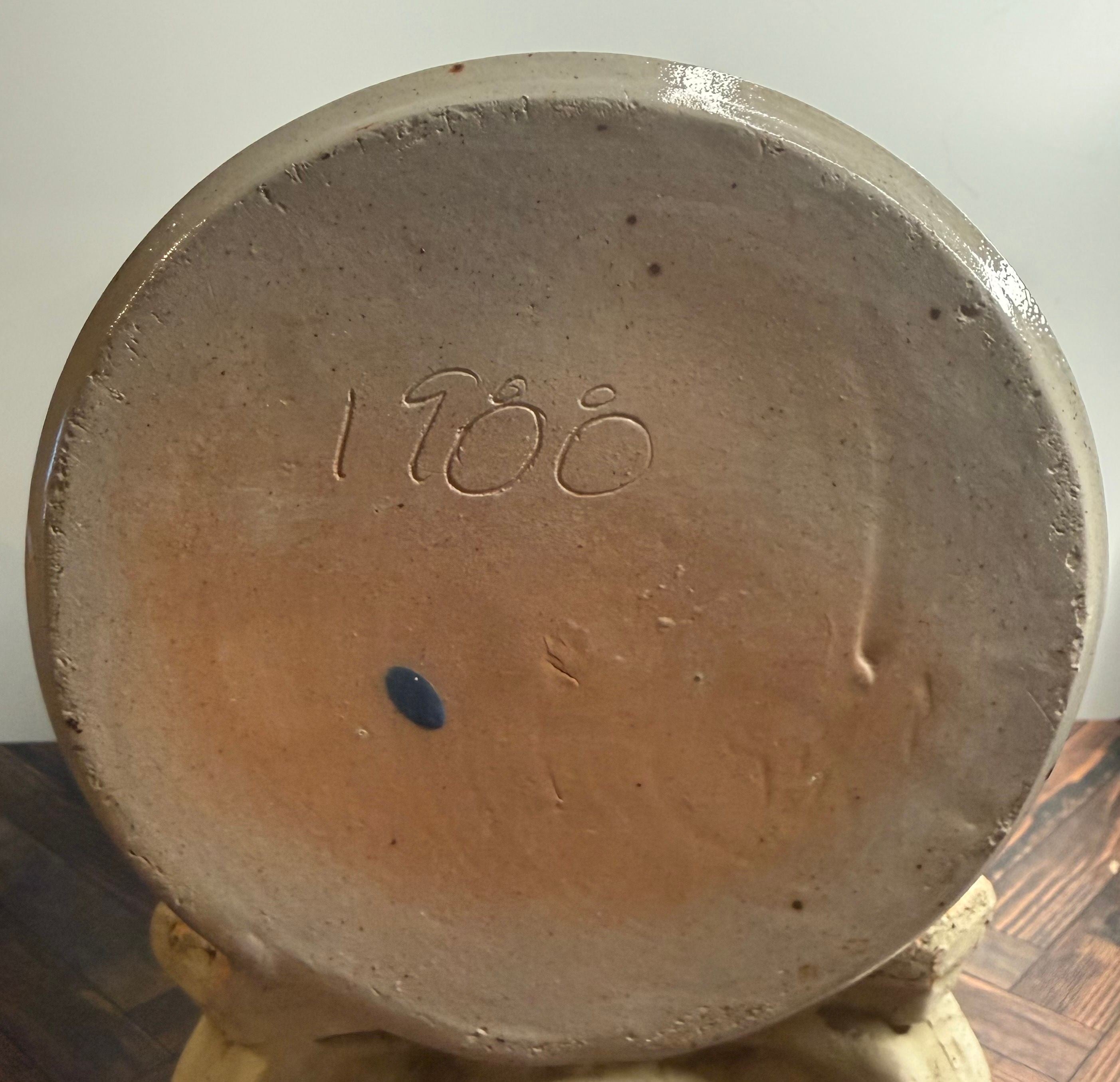 Vintage American Salt-Glazed Stoneware Vase — D. Eldreth Pottery Nottingham PA Cobalt Botanical