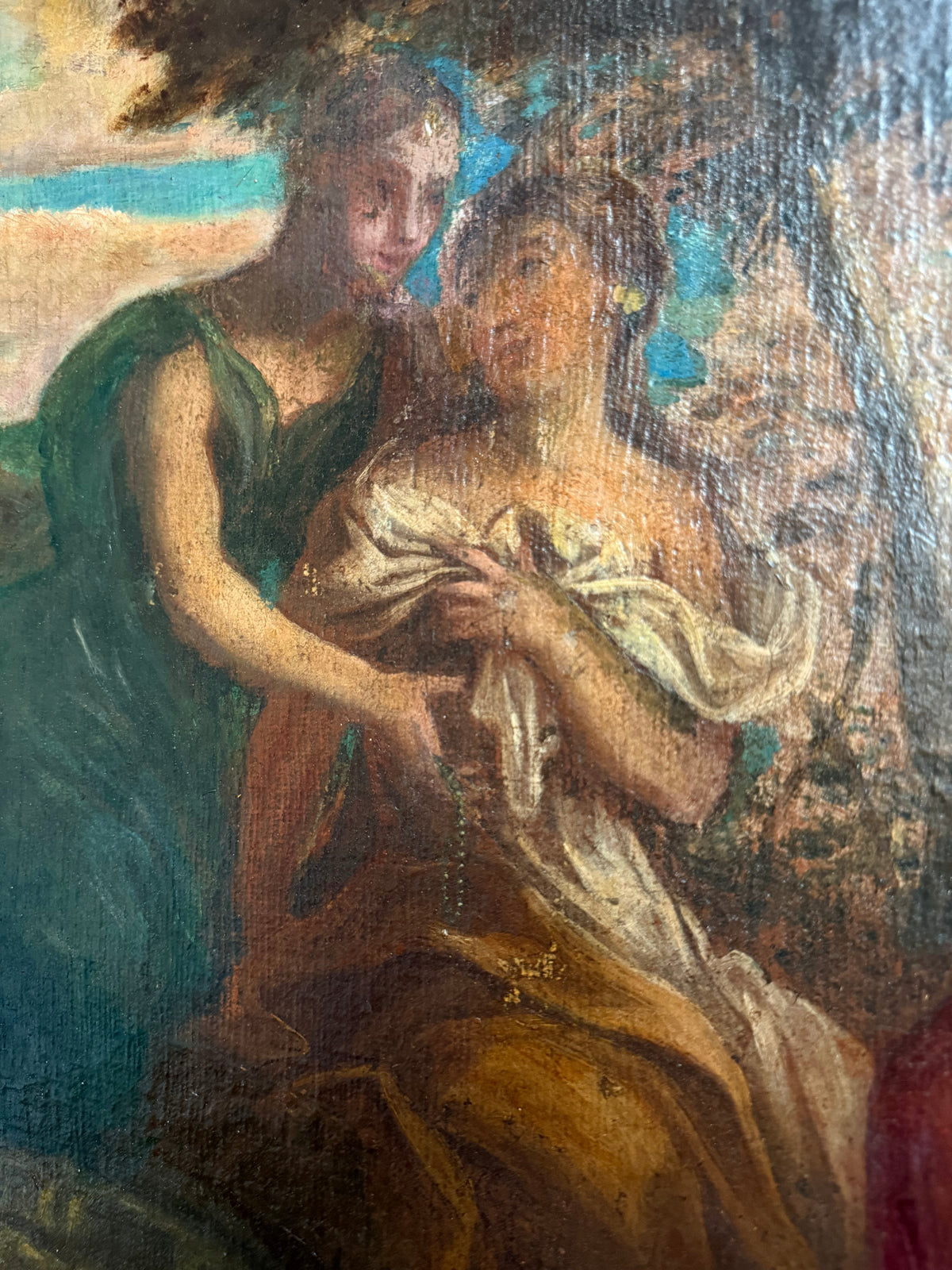Italian School Oil, Allegorical Scene, Figures and Putti, Overdoor, Gilt Frame