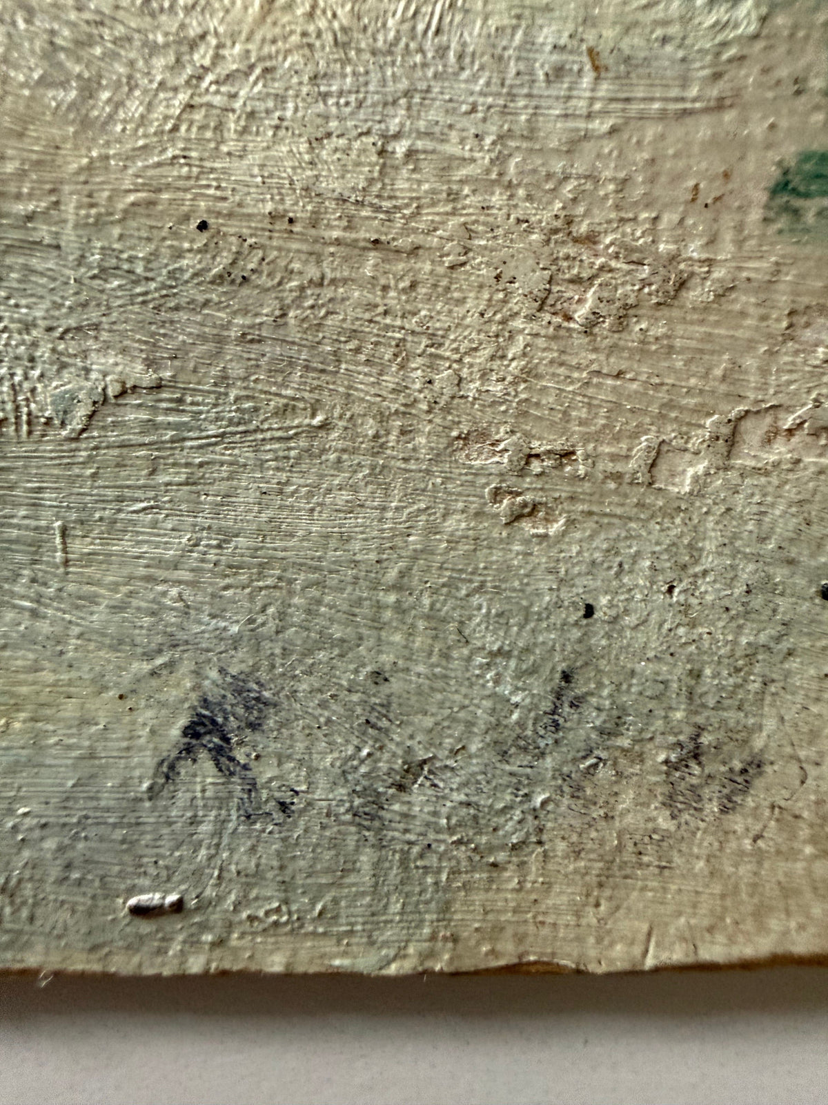 Antique French Oil on Board, River Landscape with Castle Ruins, Signed, c.1920