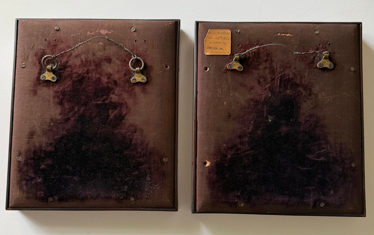 Attrib. J. Meadows, British, Pair Portrait Miniatures, Mr. and Mrs. Scavaffee, 1836