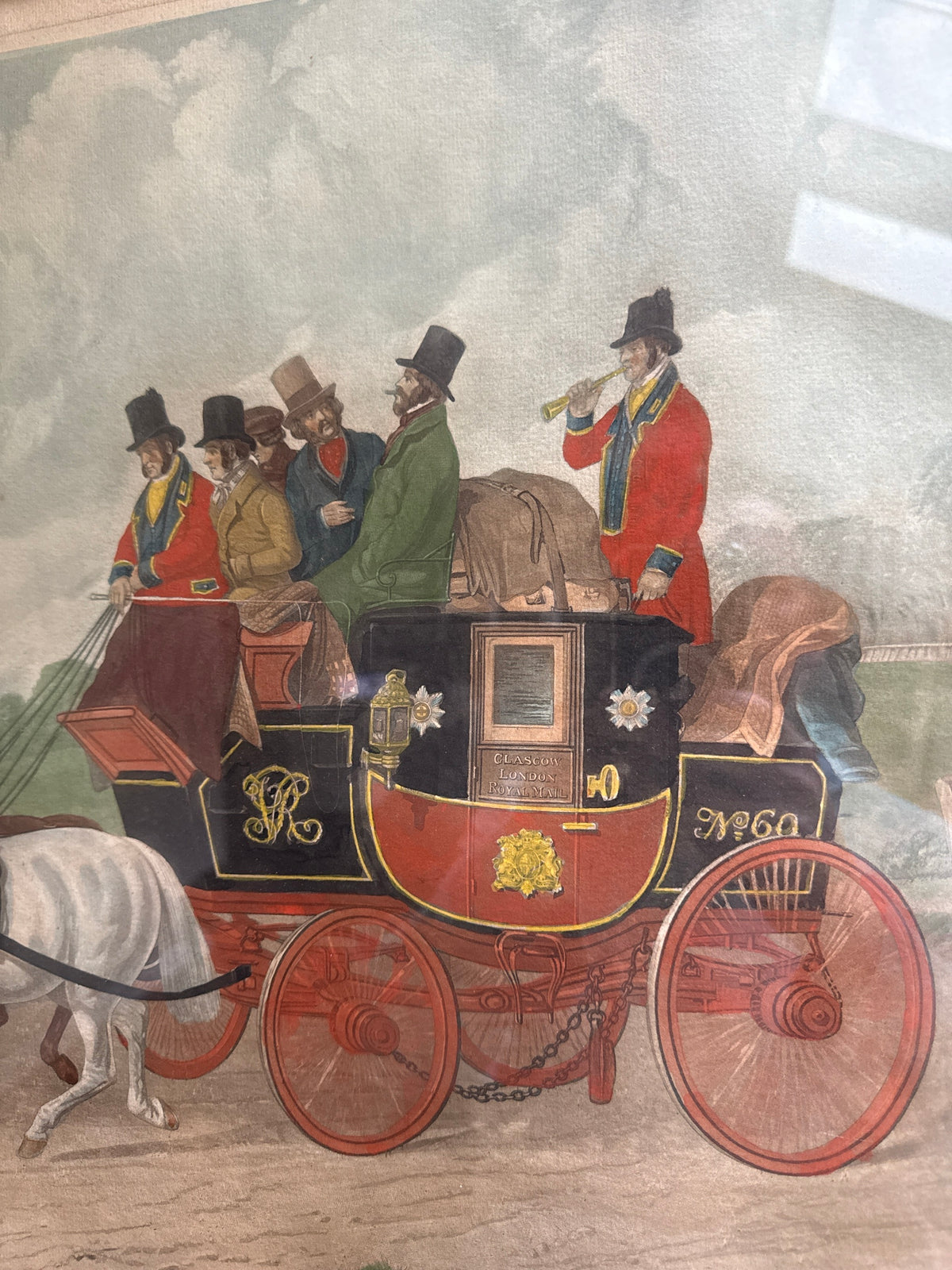 The Royal Mail Coach, Hand-Colored Coaching Engraving, Large Format, Gilt Frame