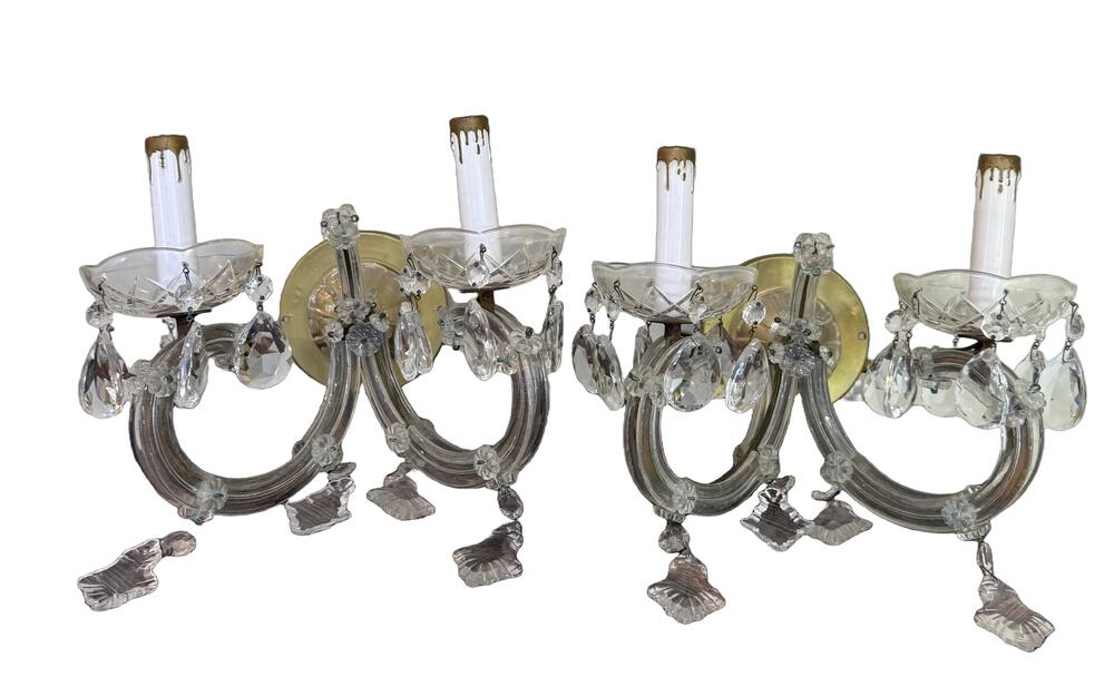 Pair Maria Theresa Style Crystal Two-Light Sconces, Mid 20th Century