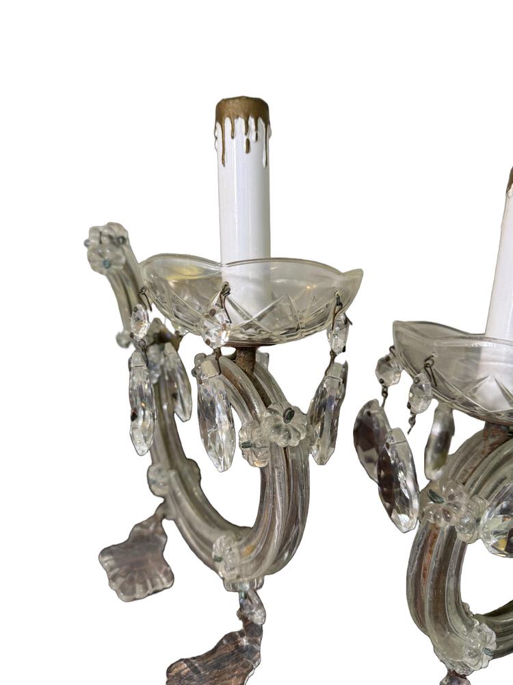 Pair Maria Theresa Style Crystal Two-Light Sconces, Mid 20th Century