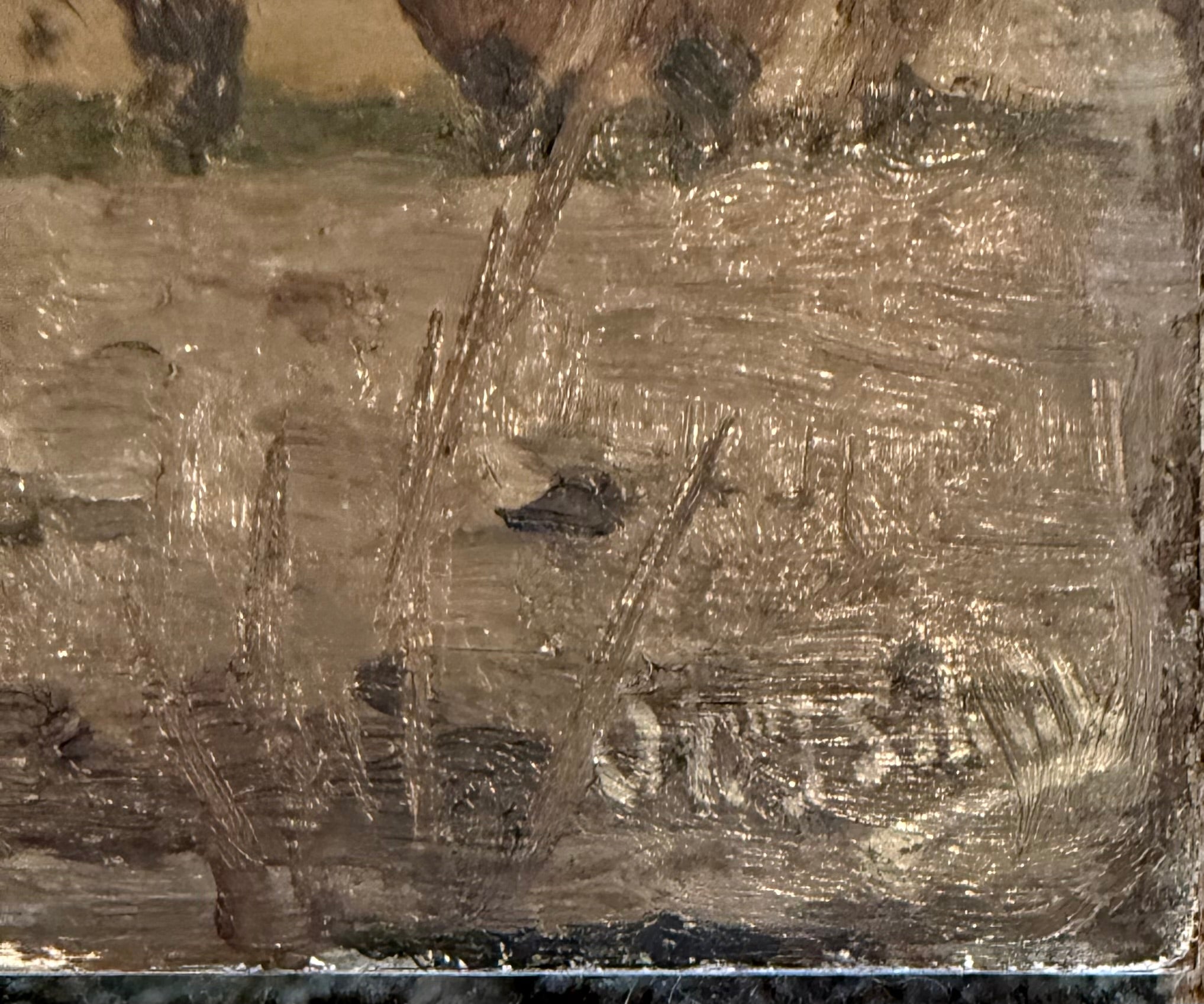 Antique European Oil on Board Winter Farm Village — Hague School Tradition Signed