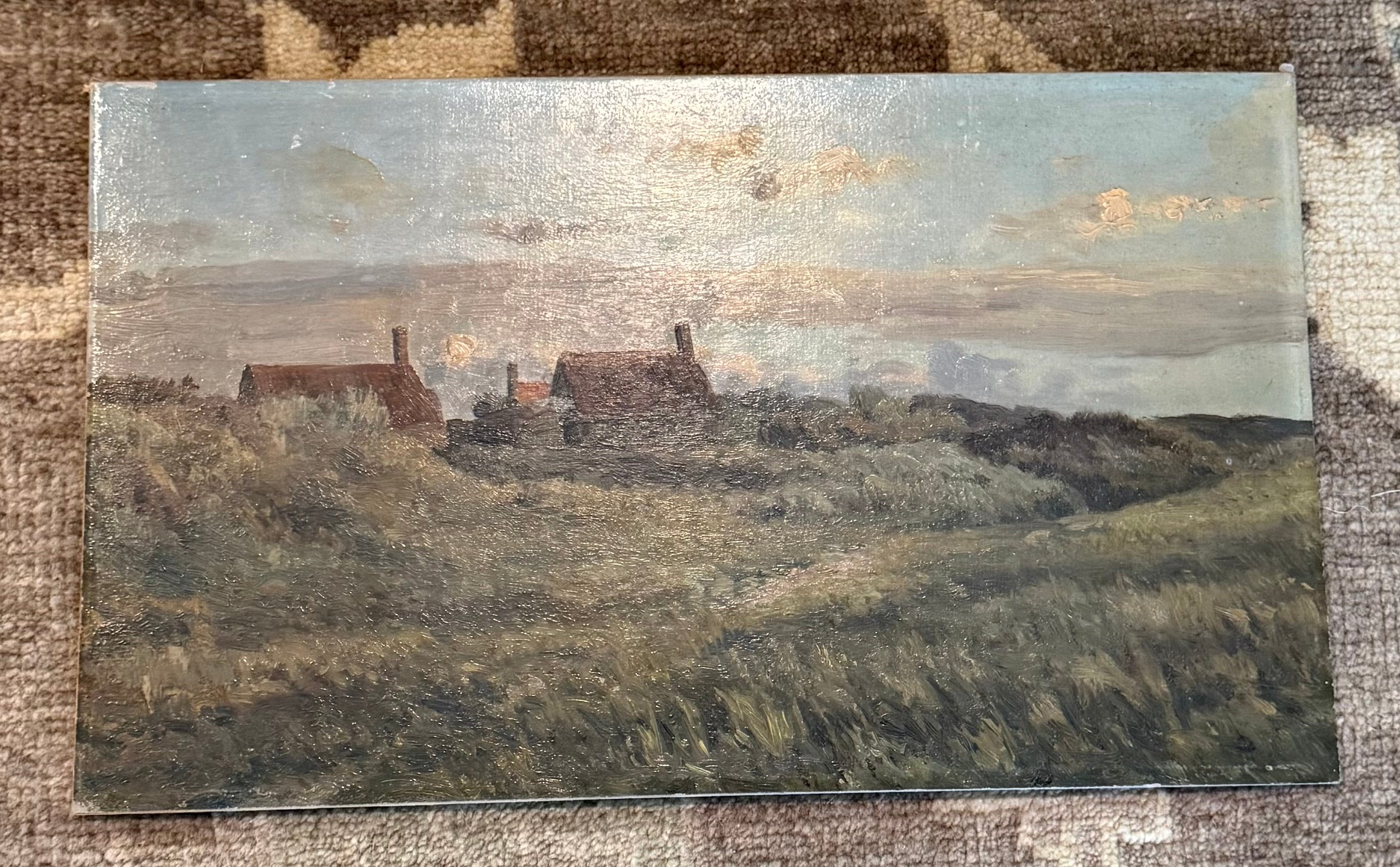Antique Dutch Oil on Board Coastal Landscape — Attributed to W.J. van den Berghe Domburg Zeeland