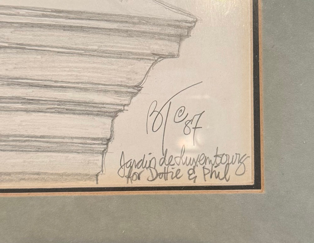 Original Pencil Drawing, Stone Urn, Jardin du Luxembourg, Signed Dated 1987