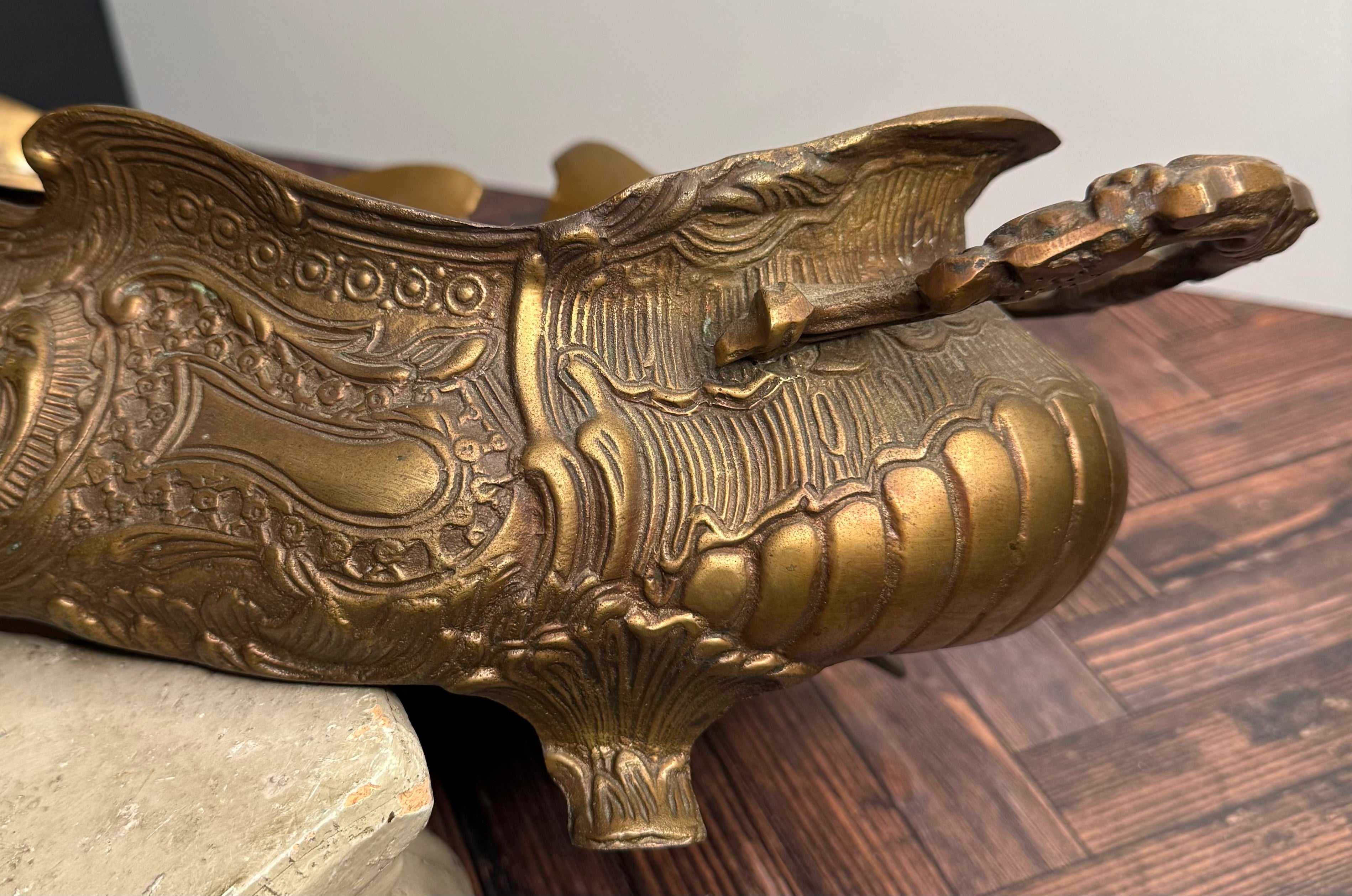 Antique Brass Repousse Jardiniere