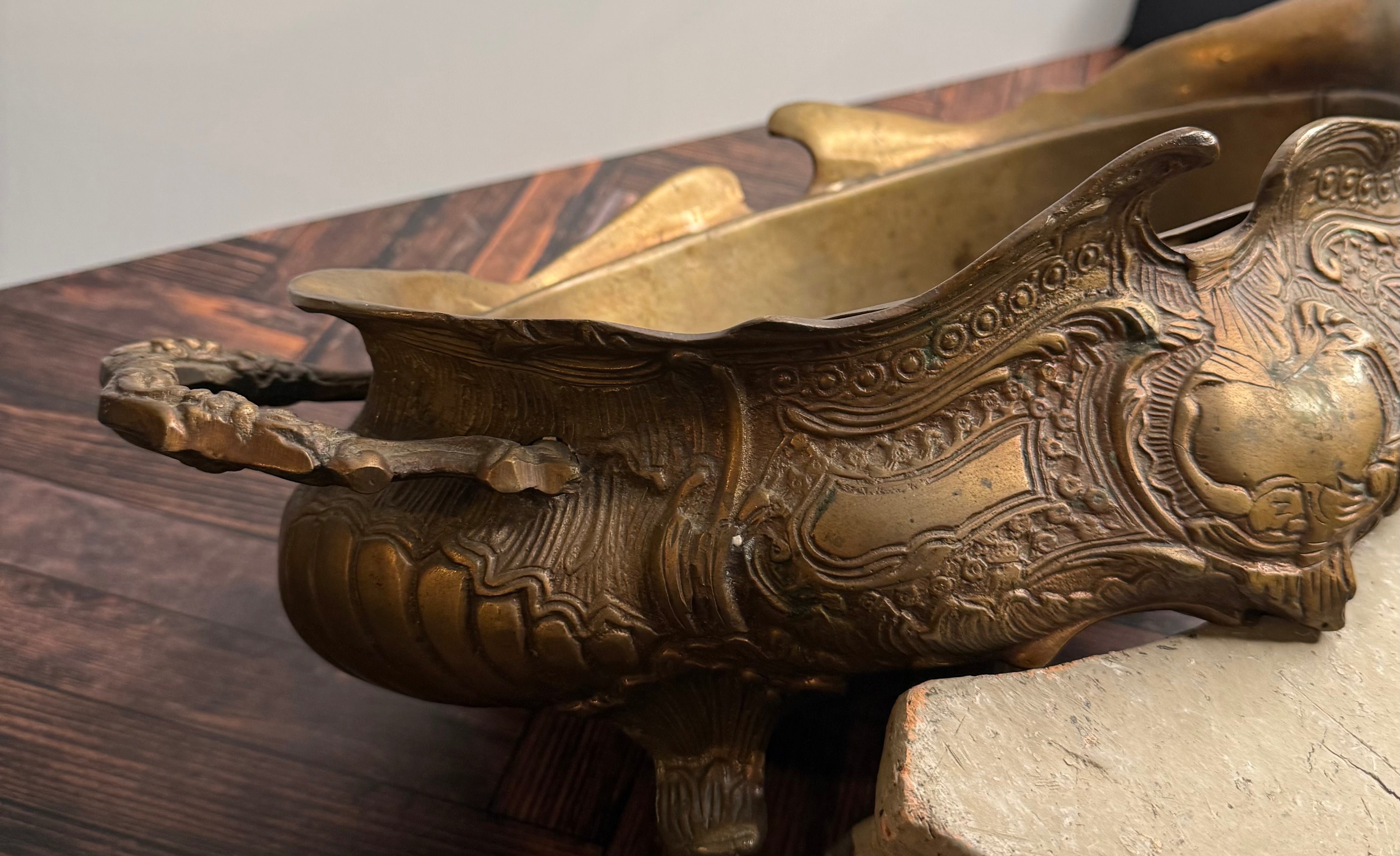 Antique Brass Repousse Jardiniere