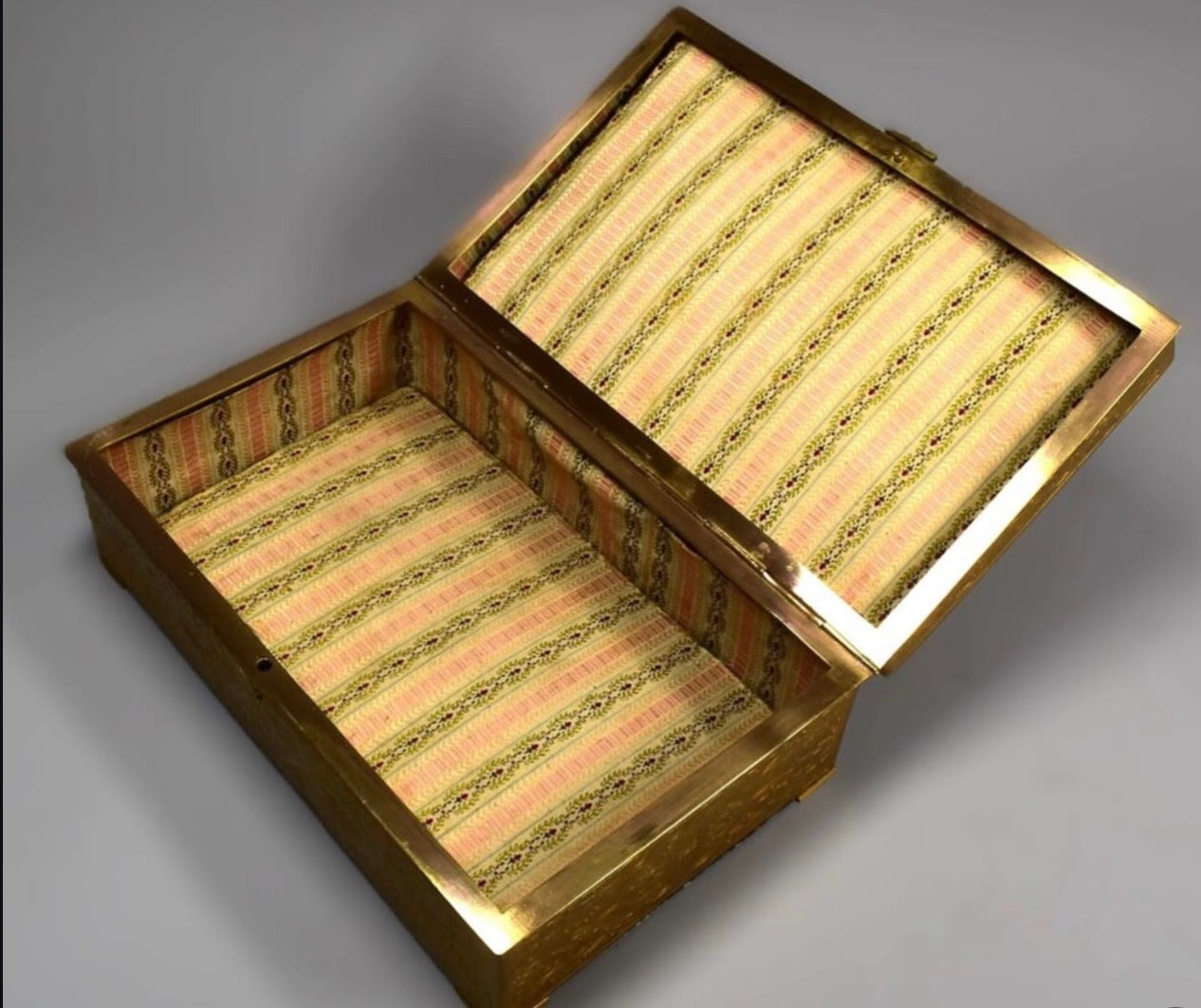 Antique French Gilt Brass Figural Casket — Signed E. Laurent High-Relief Tavern Scene 19th Century