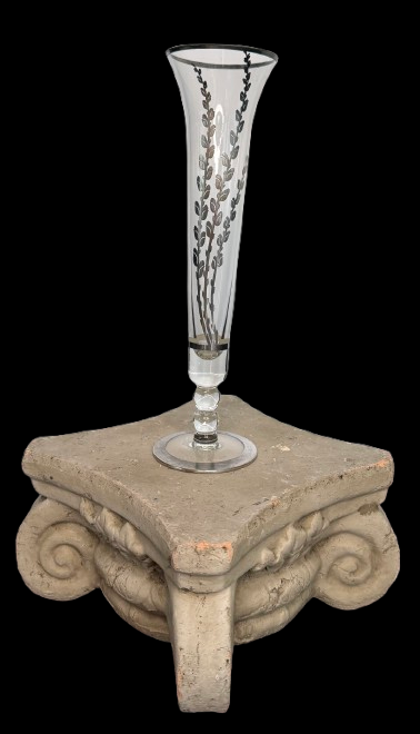 Antique Silver Overlay Glass Trumpet Vase