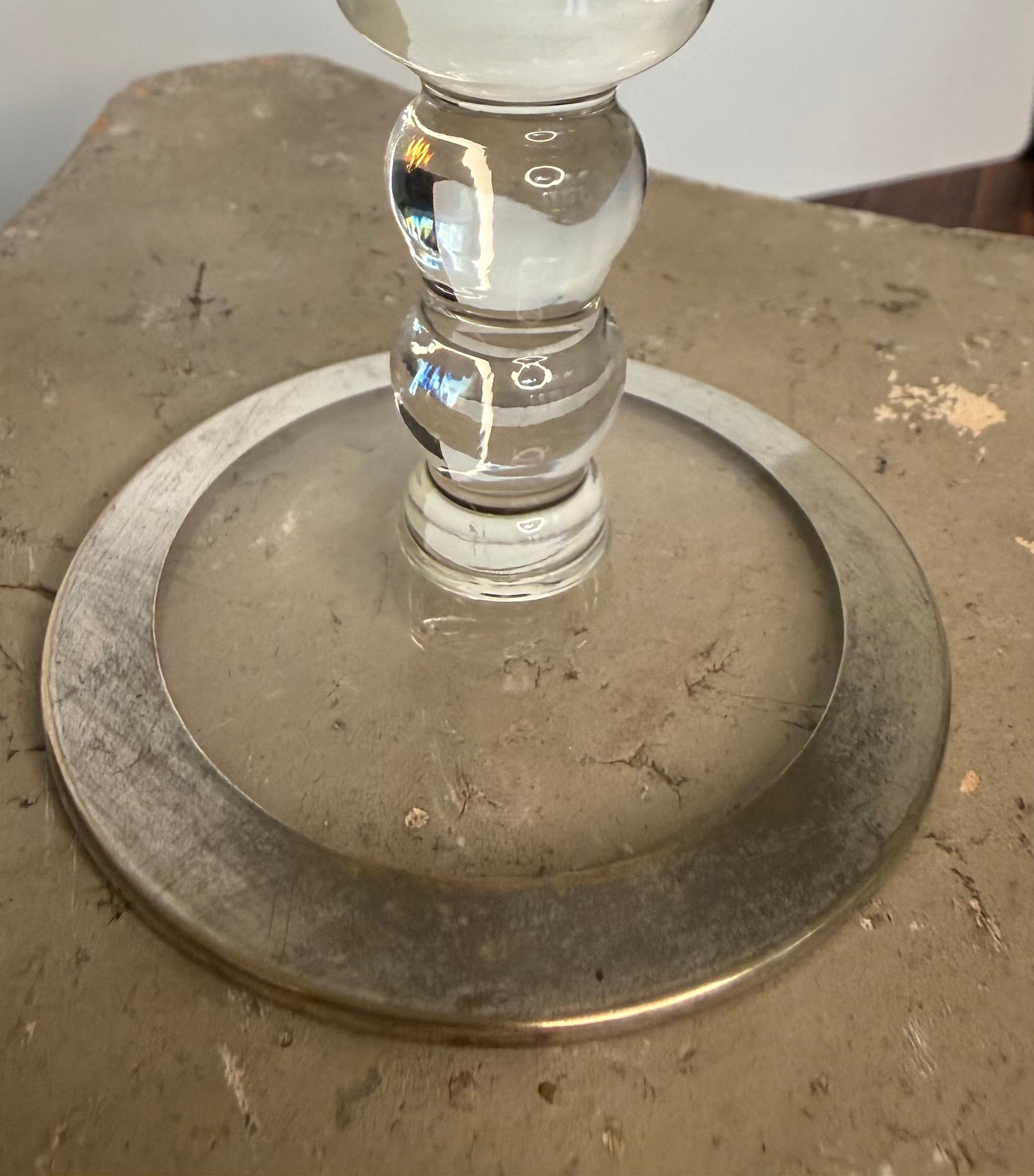 Antique Silver Overlay Glass Trumpet Vase