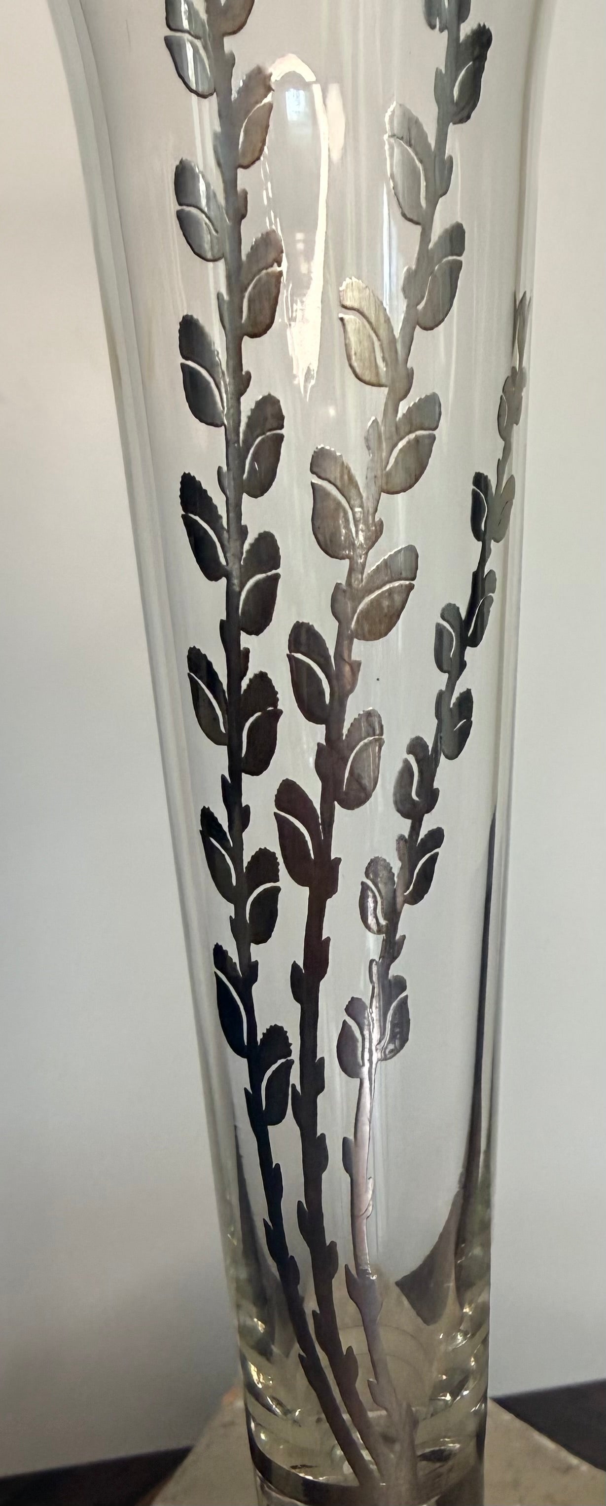 Antique Silver Overlay Glass Trumpet Vase